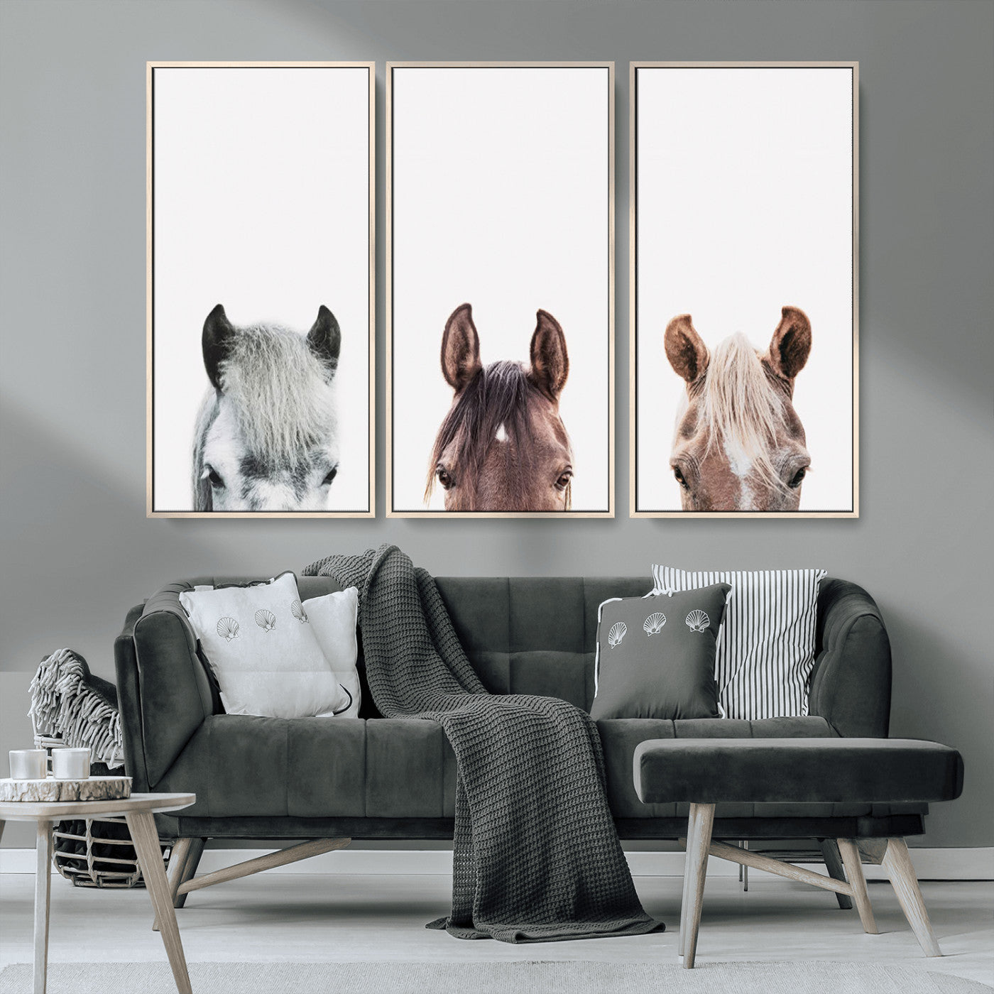 MGV-FC-48X32-3P - Horse Wall Art - Minimalist Horse Triptych Wall Art – Modern 3-Panel Giclée Canvas Featuring Horse