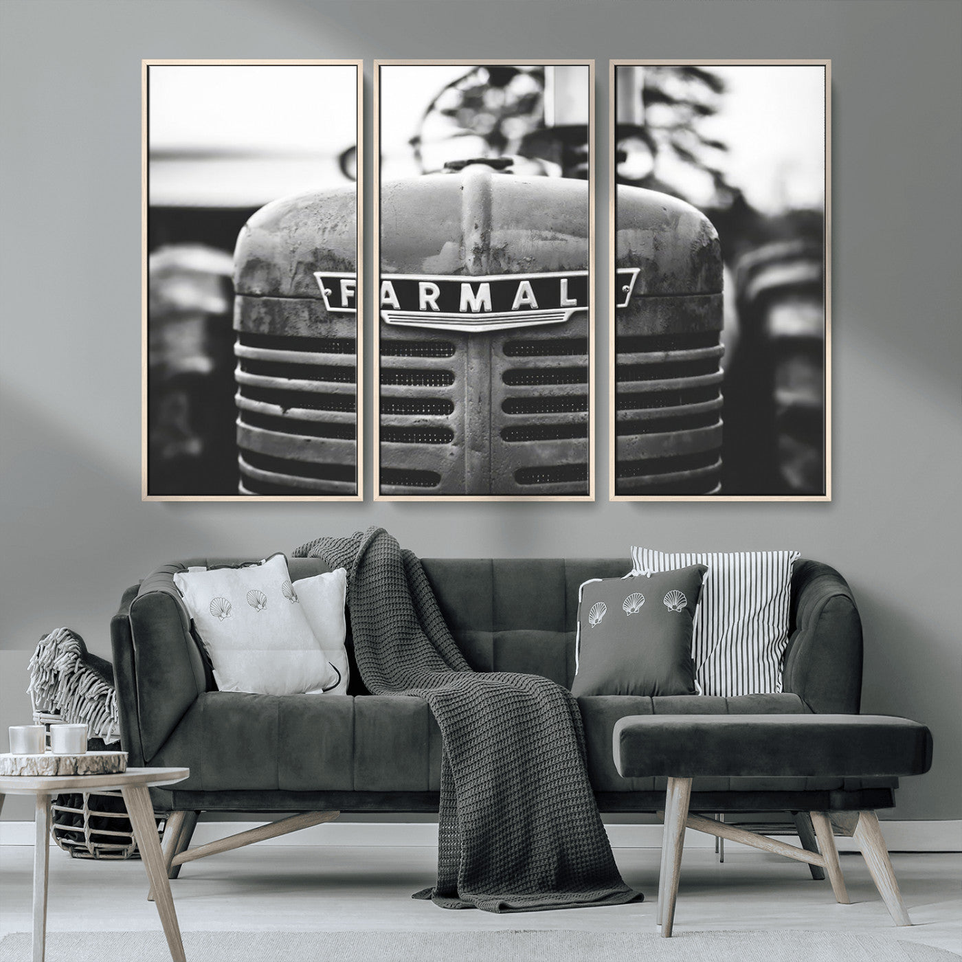 MGV-FC-48X32-3P - Vintage Farmall Tractor Wall Art Canvas Print, Rustic Farmhouse Decor Ready to Hang