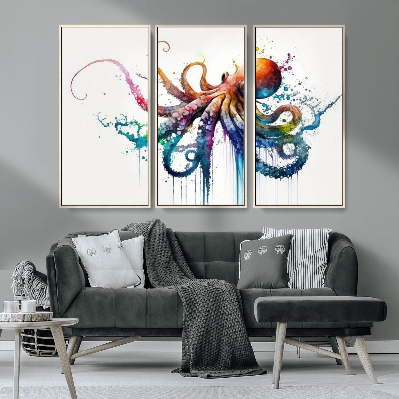 MGV-FC-48X32-3P - Watercolor Vibrant Octopus Wall Art Canvas Print | Abstract Sea Life Art | Colorful Marine Creature