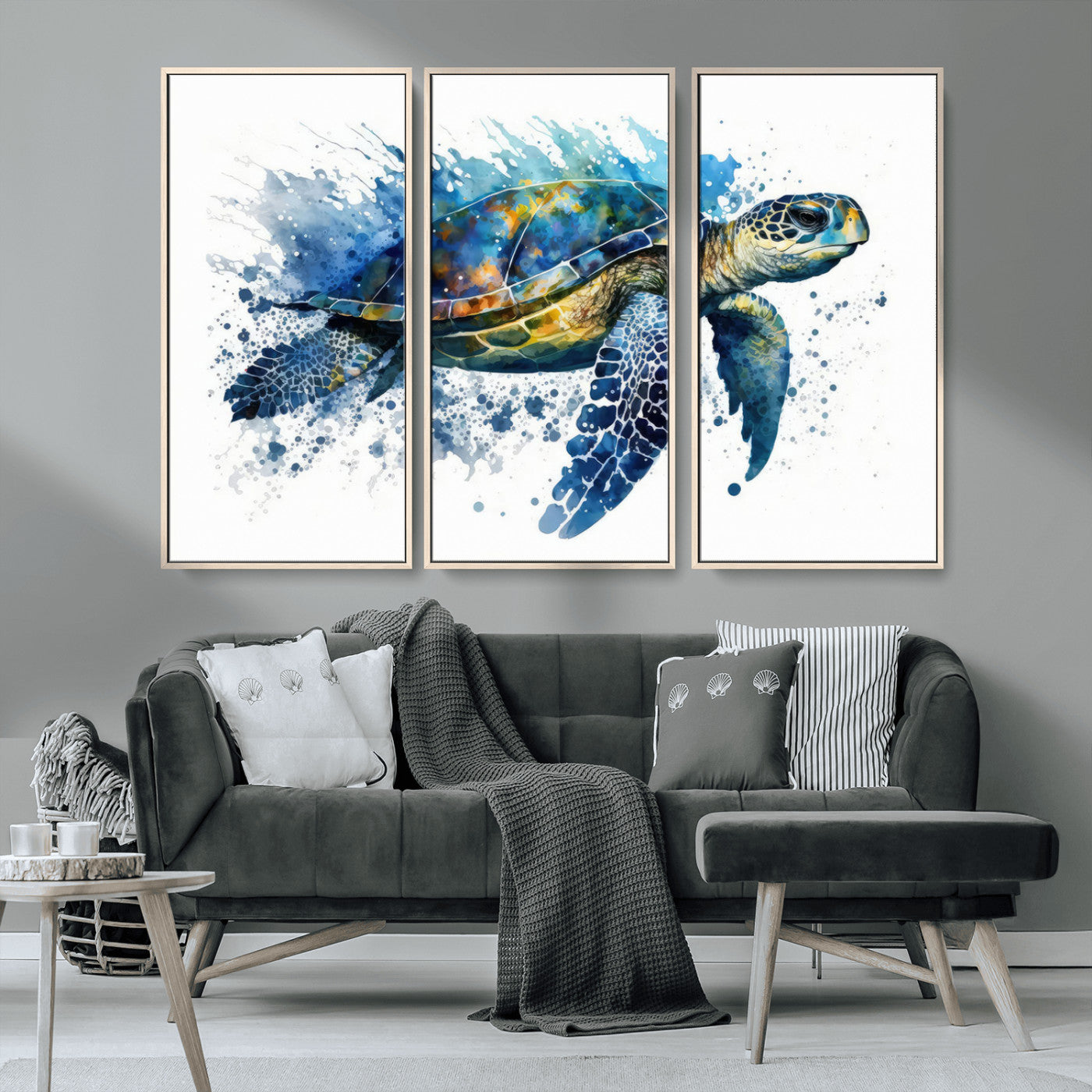 MGV-FC-48X32-3P - Watercolor Turtle Wall Art Canvas Print for Decoration