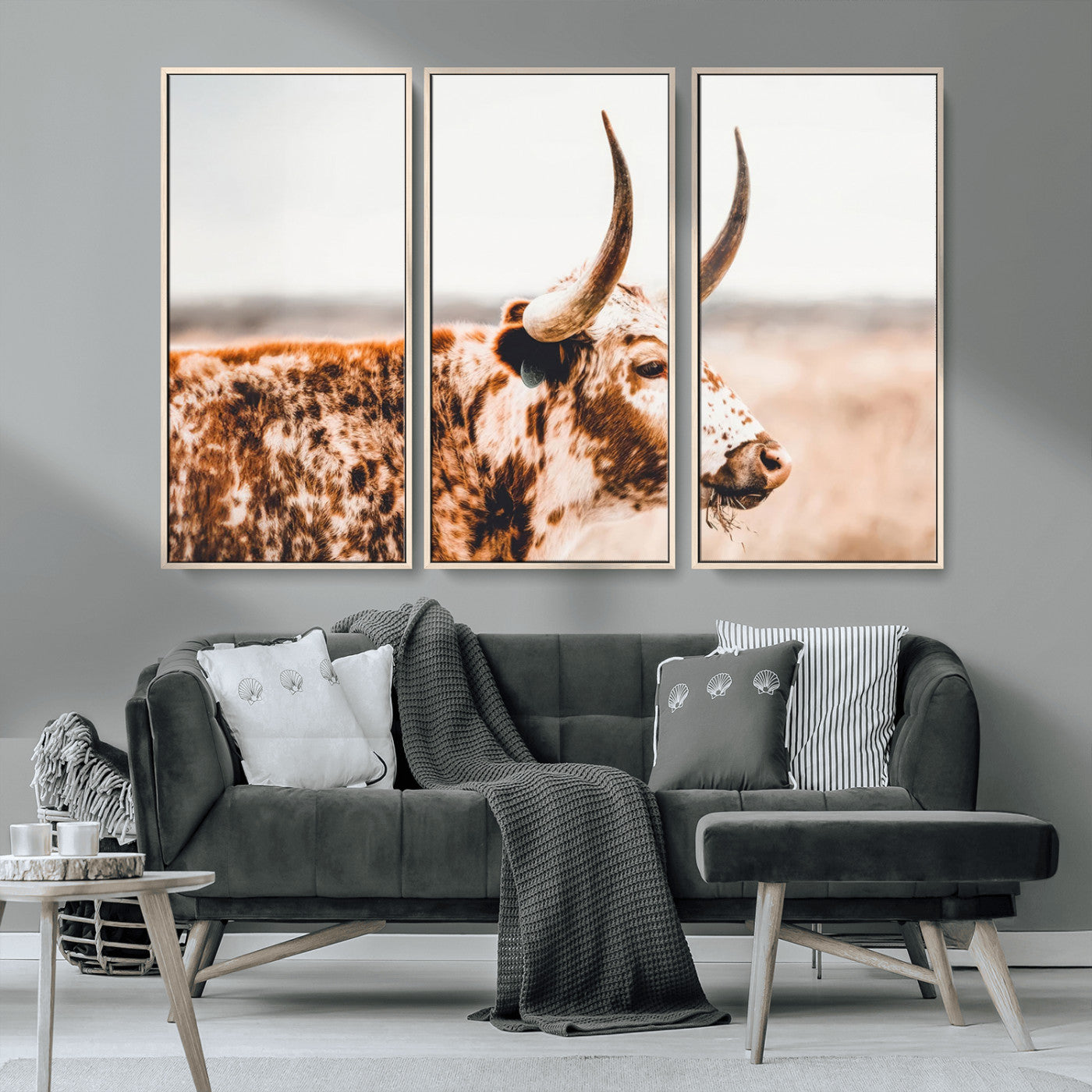 -Speckled Bull Wall Art Canvas Print – Rustic Cow Longhorn Farmhouse Animal Decor – Western Longhorn