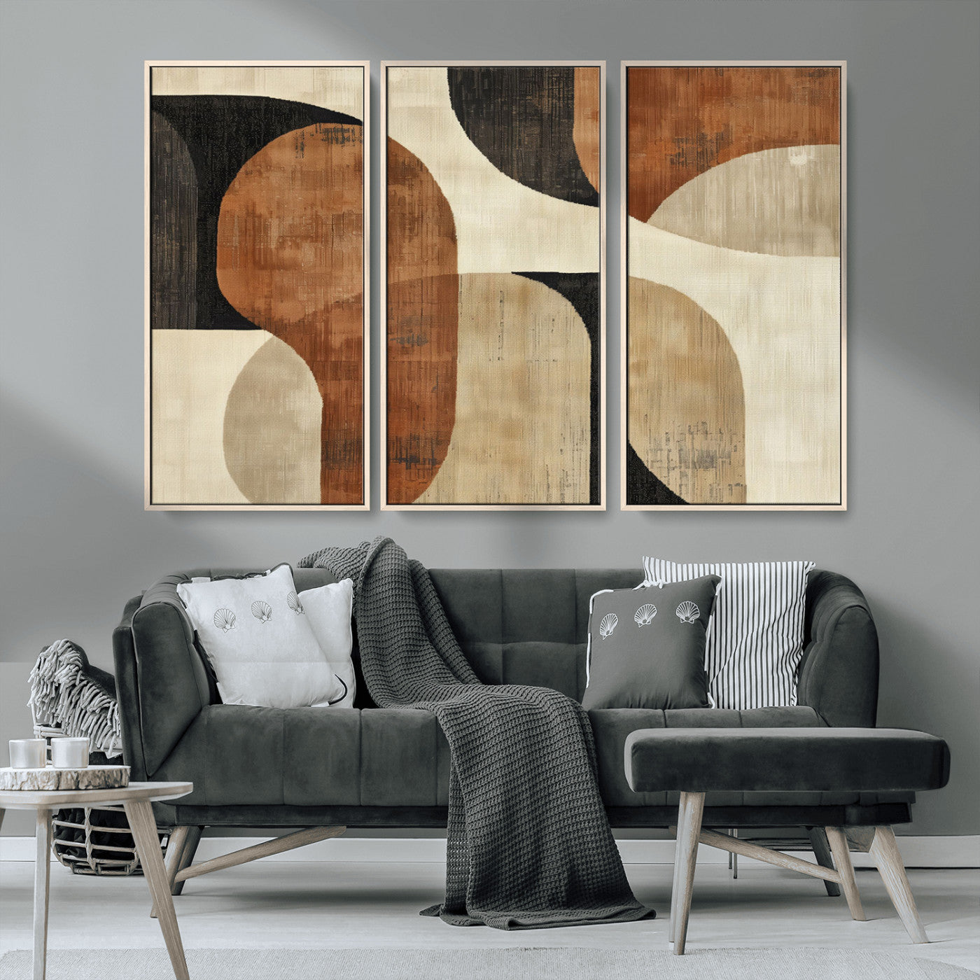 MGV-FC-48X32-3P - Wabi Sabi Abstract Wall Art Canvas Print | Large Minimalist Modern Geometric Wall Decor for Living