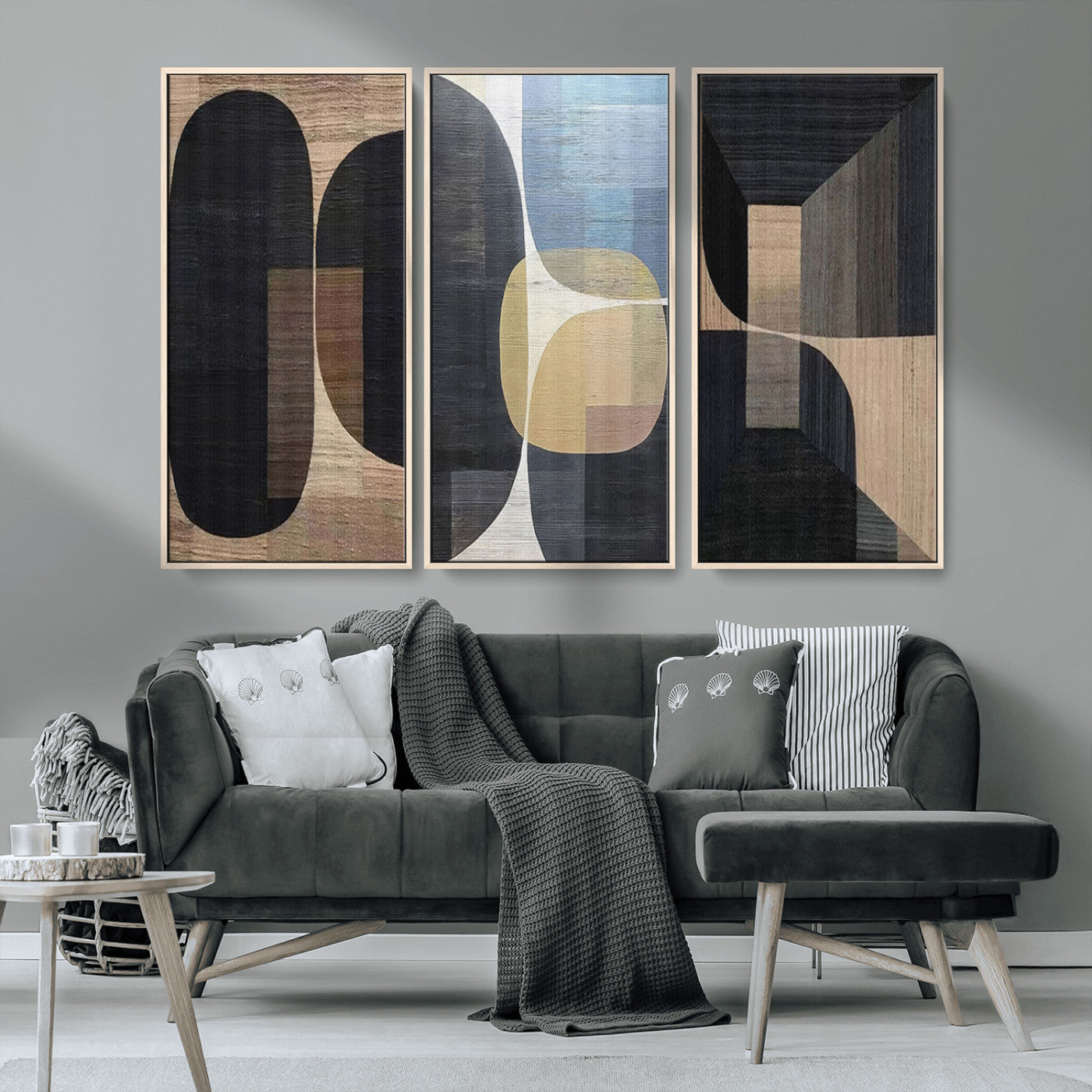MGV-FC-48X32-3P - Minimalist Wabi Sabi Abstract Geometric Wall Art Canvas Print – Modern Minimalist Shapes – Ready to
