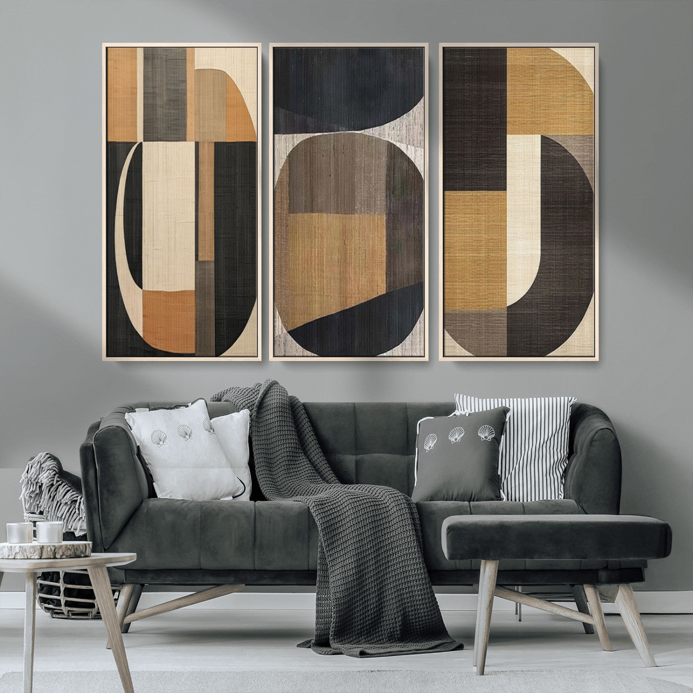 MGV-FC-48X32-3P - Modern Brown Wabi Sabi Abstract Wall Art Canvas Print Set, Minimalist Wall Art