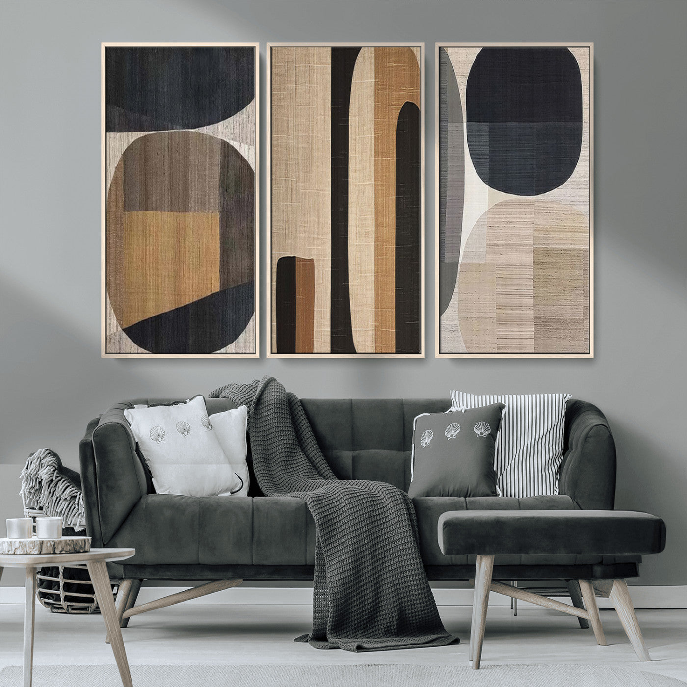MGV-FC-48X32-3P - Abstract Minimalist Canvas Wall Art - Neutral Geometric Modern Boho Decor, Minimalist Brown Wabi