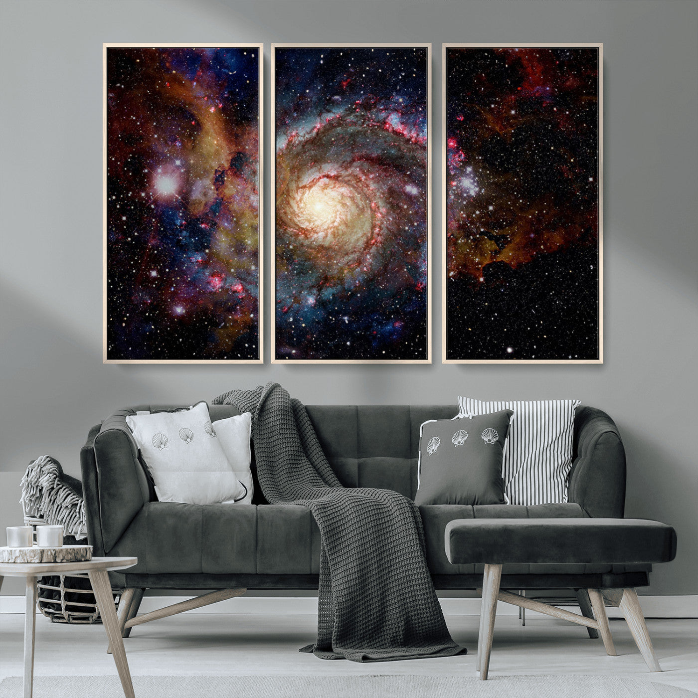 MGV-FC-48X32-3P - Nebula and Galaxies in Space Wall Art Canvas Print, Spiral Galaxy Wall Art Canvas Print