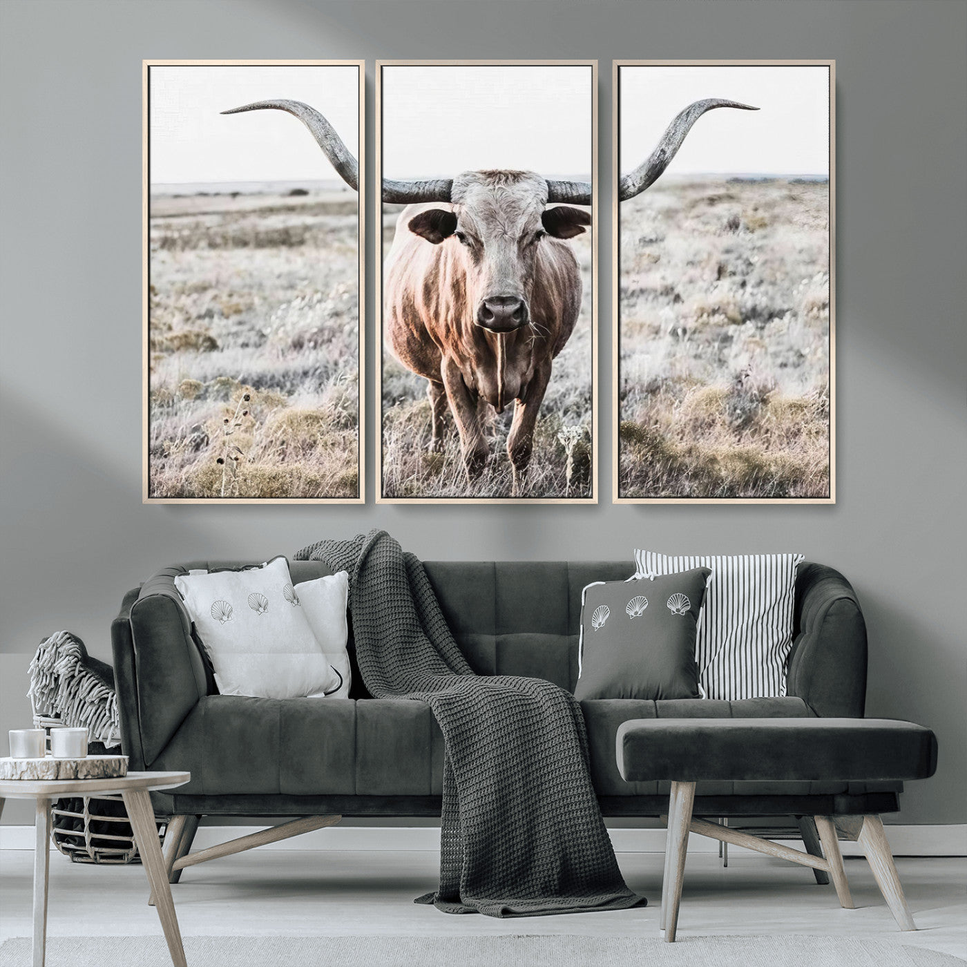 -Rustic Texas Longhorn Wall Art Canvas Print | Western Farmhouse Decor for Living Room or Office,