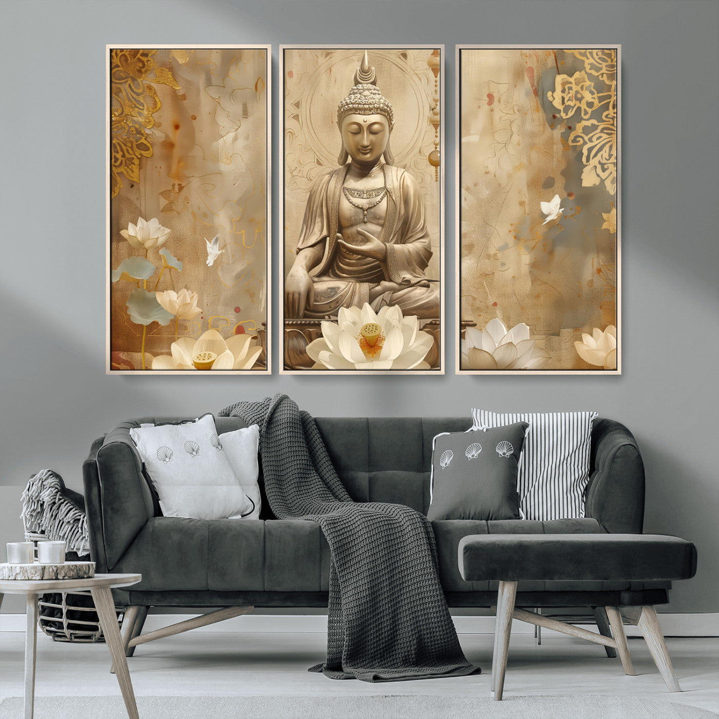 MGV-FC-48X32-3P - Buddha Wall Art Canvas Print, Buddha Meditation Room Decor, Yoga Room Wall Decor
