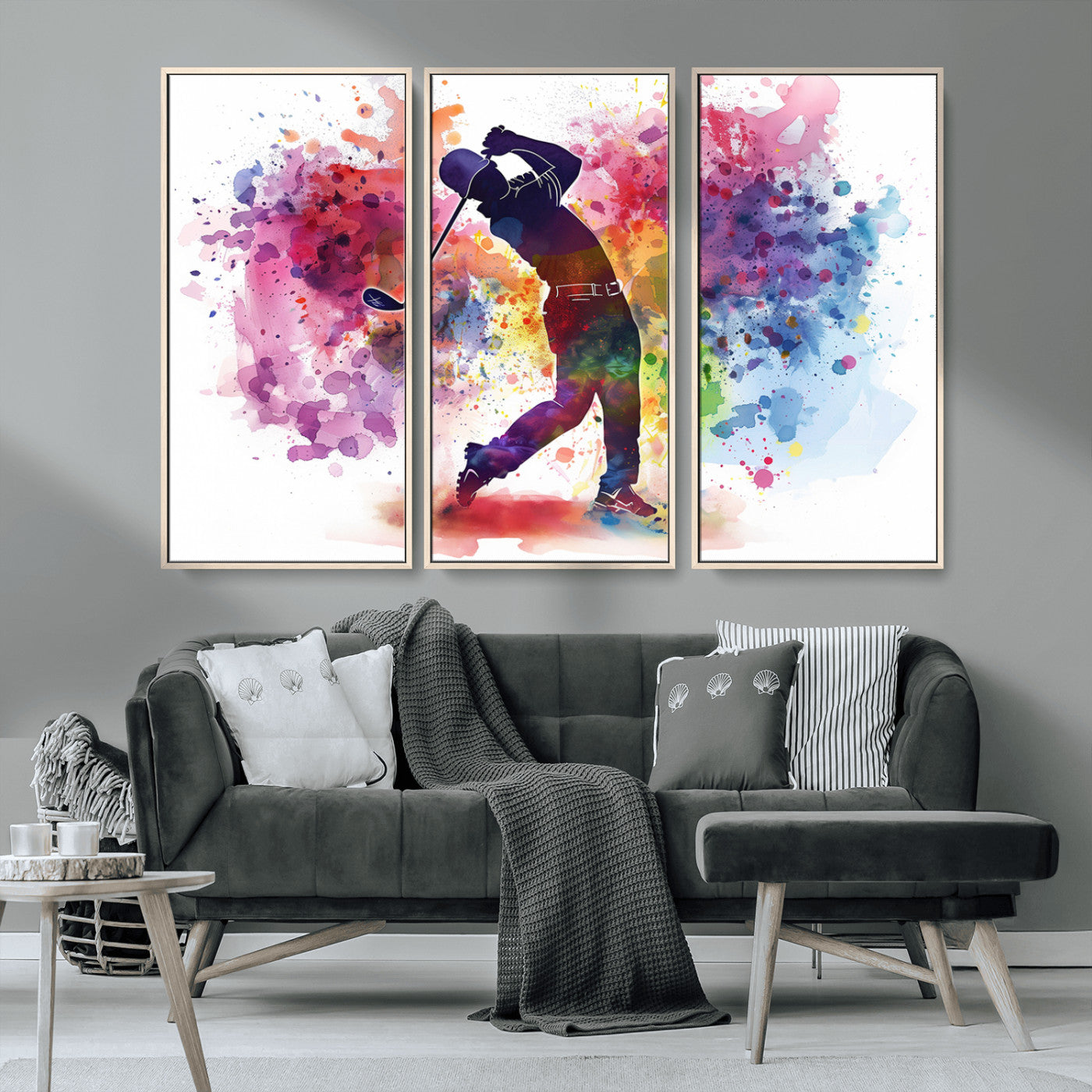 MGV-FC-48X32-3P - Colorful Golfer Swing Wall Art Canvas Print - Ready to Hang, Framed Sports Decor