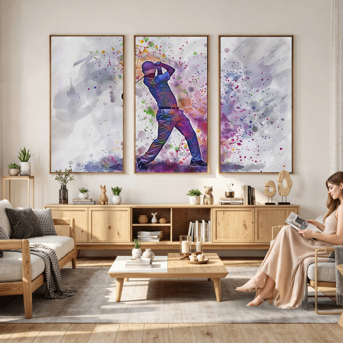 60116-MGV-CV-36X24 - Watercolor Golf Swing Wall Art Canvas Print, Vibrant, Framed and Ready to Hang