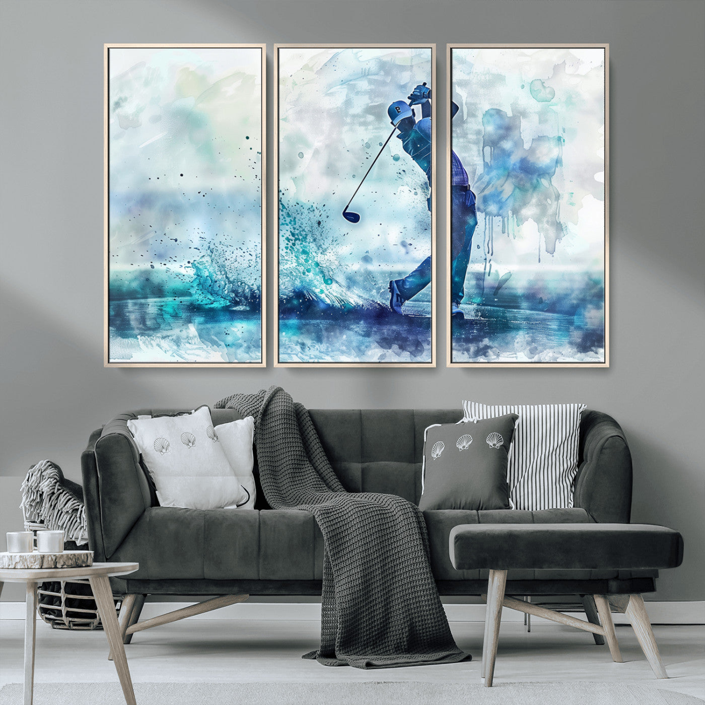 MGV-FC-48X32-3P - Golf Swing Wall Art Canvas Print - Sports-Inspired Watercolor Decor - Ready to Hang