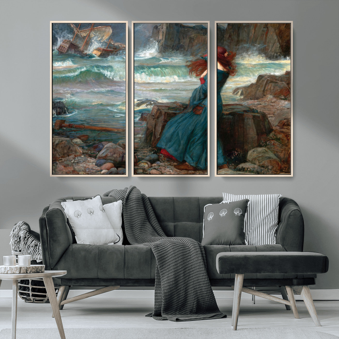 -Miranda by the Shore Wall Art Canvas Print – Tempest Scene Ocean Storm – Ready to Hang