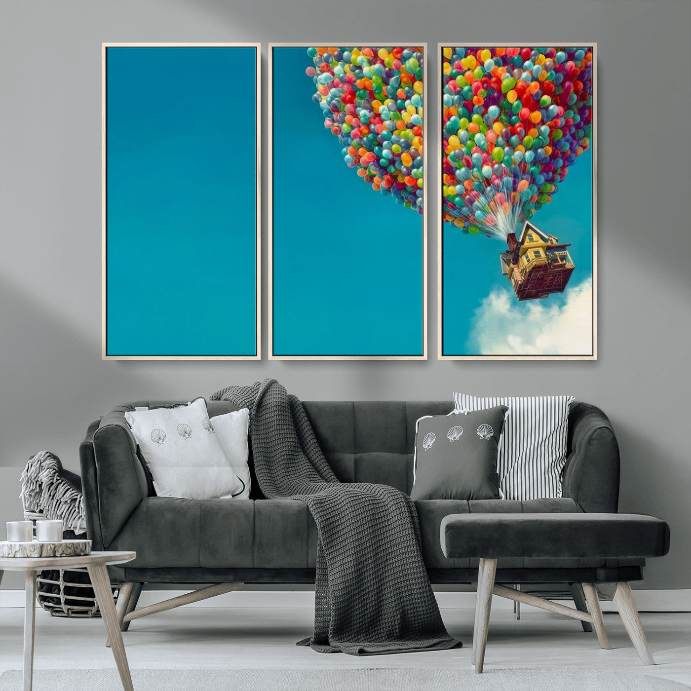 MGV-FC-48X32-3P - Carl Fredricksen, Up Movie Wall Art, Colorful Balloon House Art | Whimsical Wall Decor for Living