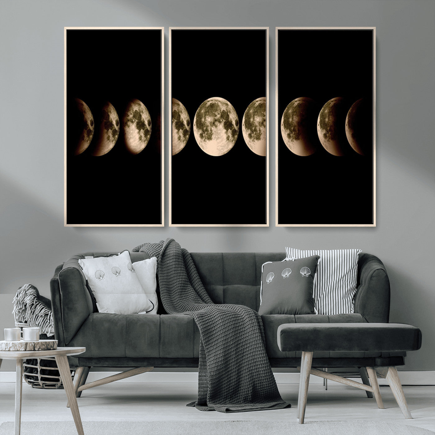 MGV-FC-48X32-3P - Phases of the Moon Wall Art | Canvas Print for Modern Wall Decor | Ready to Hang and Framed