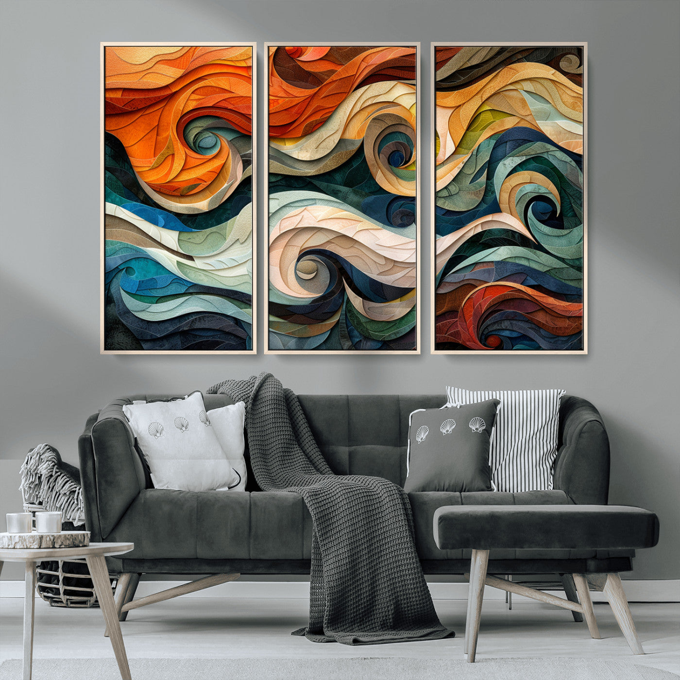 MGV-FC-48X32-3P - Abstract Wave Wall Art | Ready to Hang Framed Canvas Print | Vibrant Home Decor for Modern Spaces