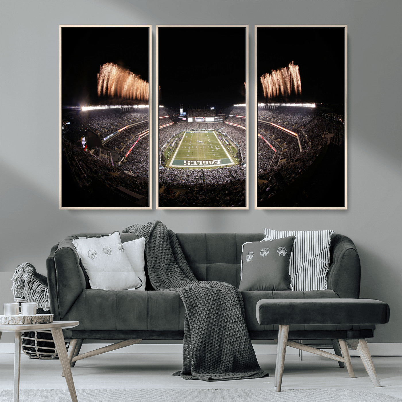 48893-MGV-CV-36X24-Eagles Field Stadium Wall Art - Lincoln Financial Field Fireworks Game Triple Canvas Wall Art -