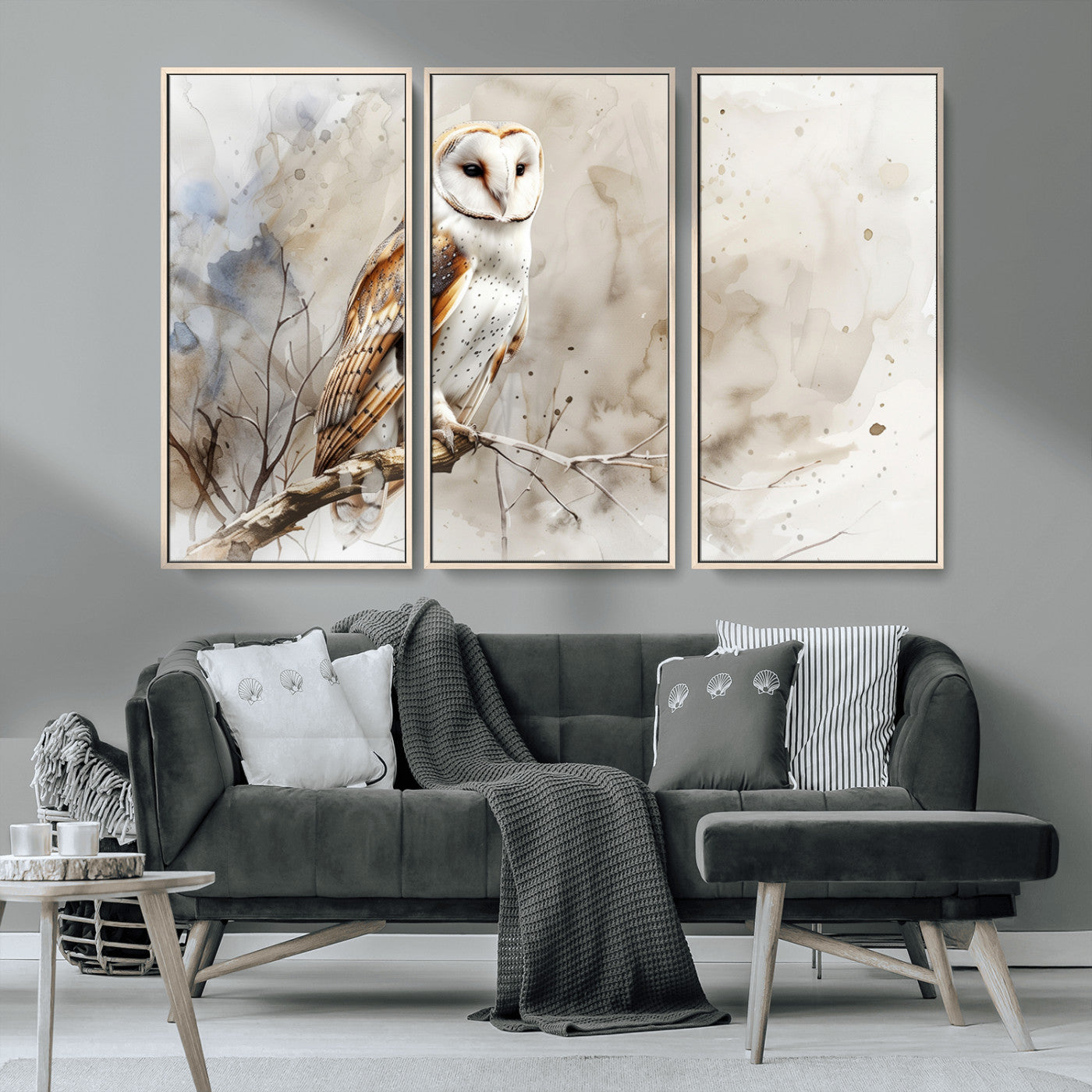 MGV-FC-48X32-3P - Barn Owl Wall Art | Watercolor Canvas Print | Perfect for Farmhouse Wall Decor | Ready to Hang