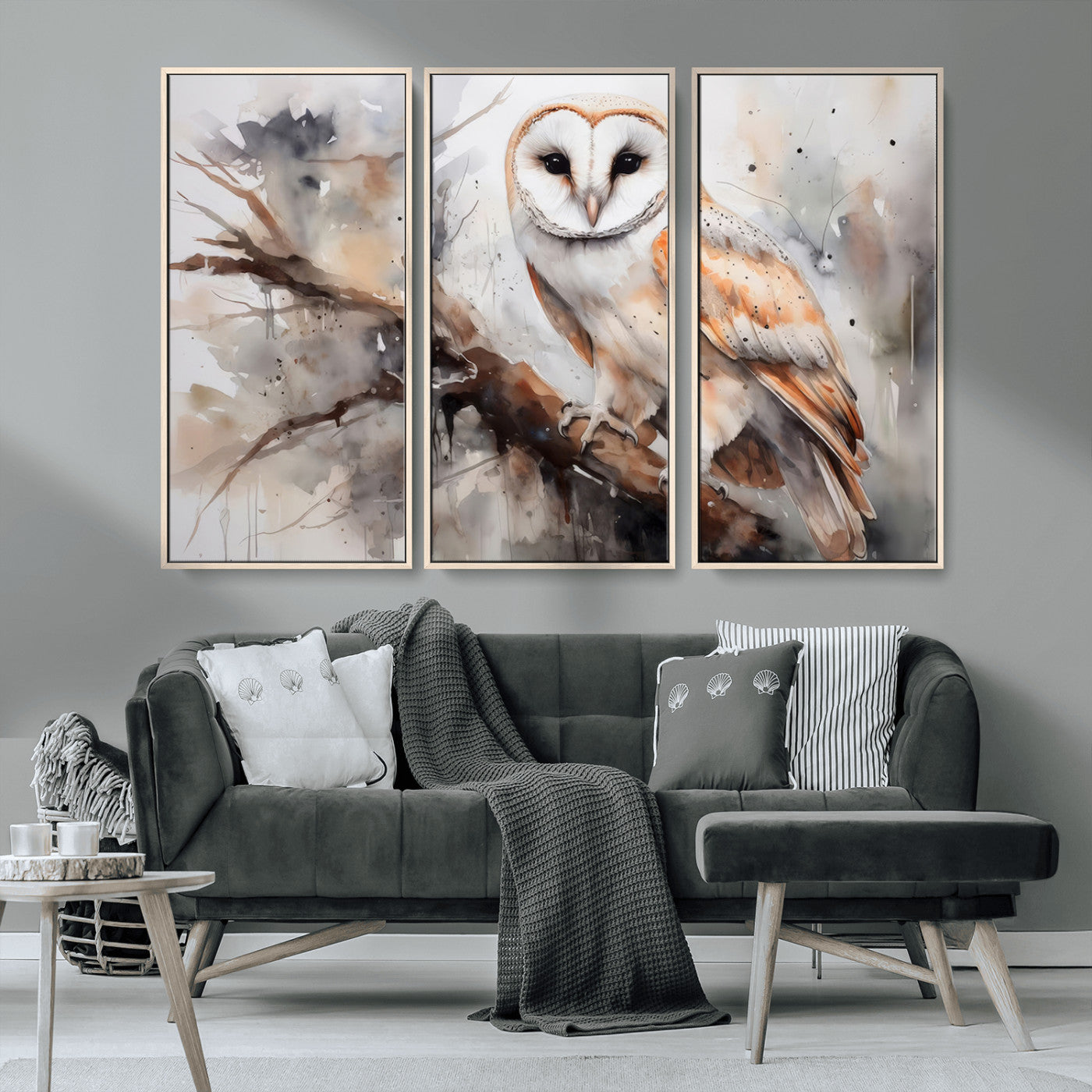MGV-FC-48X32-3P - Barn Owl Wall Art | Watercolor Barn Owl Canvas Print | Perfect for Farmhouse Wall Decor | Ready to