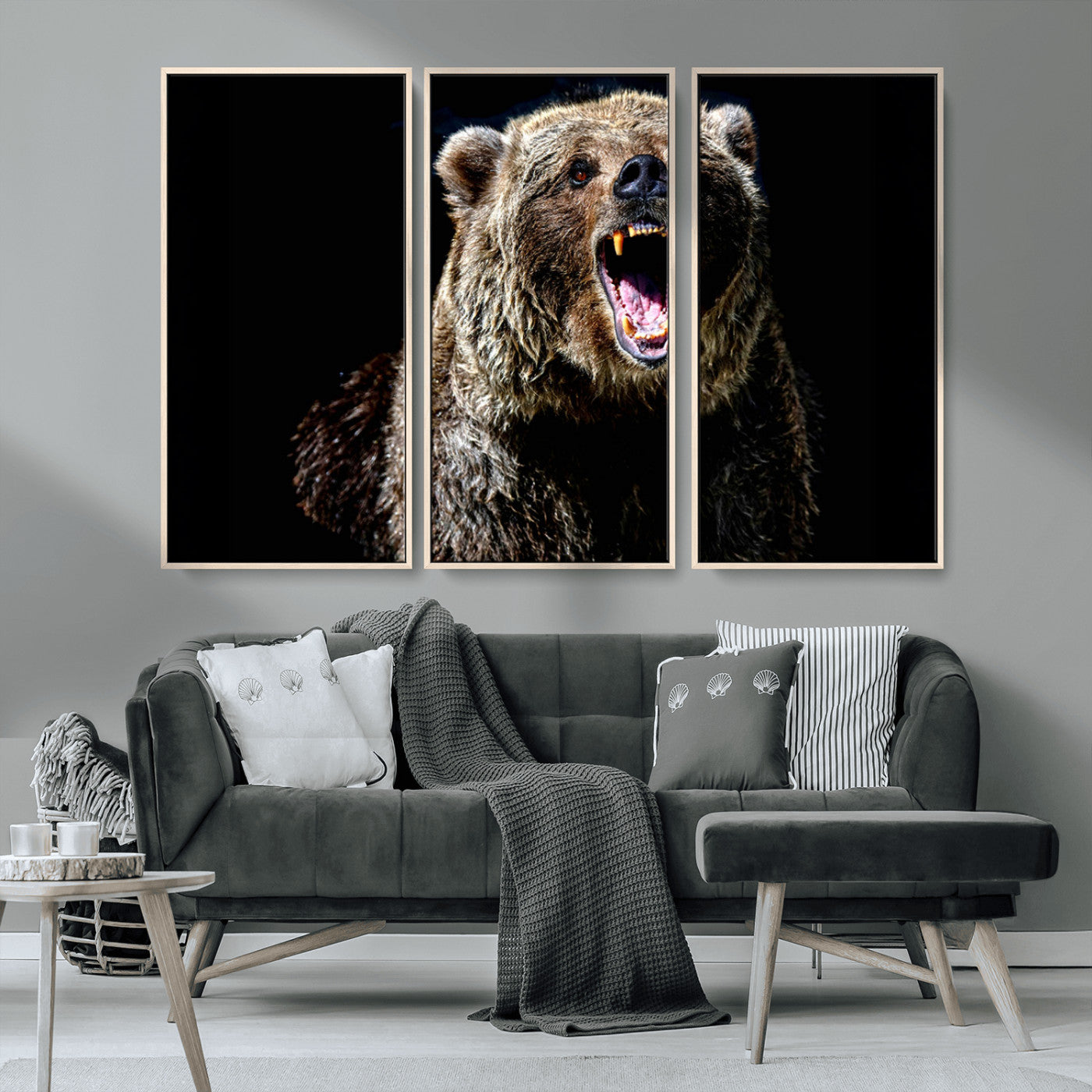 MGV-FC-48X32-3P - Grizzly Bear Canvas Print | Wildlife Wall Art for Cabin Decor | Ready to Hang Framed