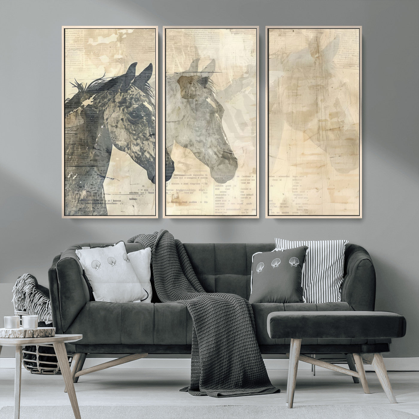 MGV-FC-48X32-3P - Abstract Horse Canvas Print | Modern Farmhouse Wall Art | Ready to Hang Framed