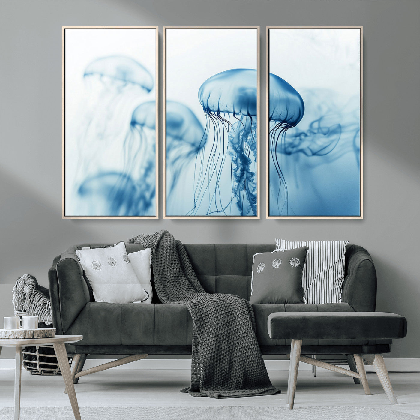 MGV-FC-48X32-3P - Blue Jellyfish Wall Art Canvas Print