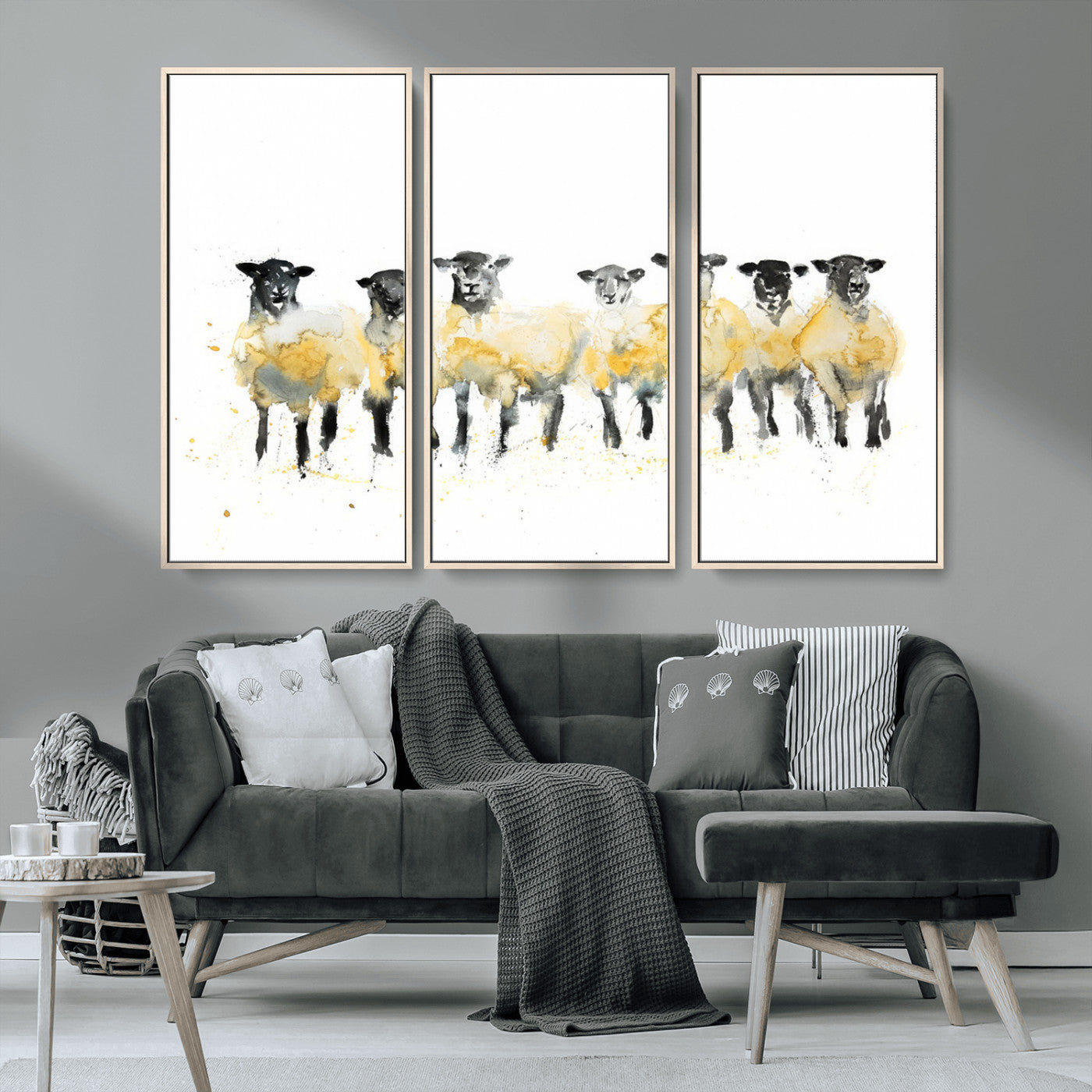 MGV-FC-48X32-3P - Farmhouse Wall Art Sheep Print | Ready to Hang Framed Canvas | Rustic Barn Decor