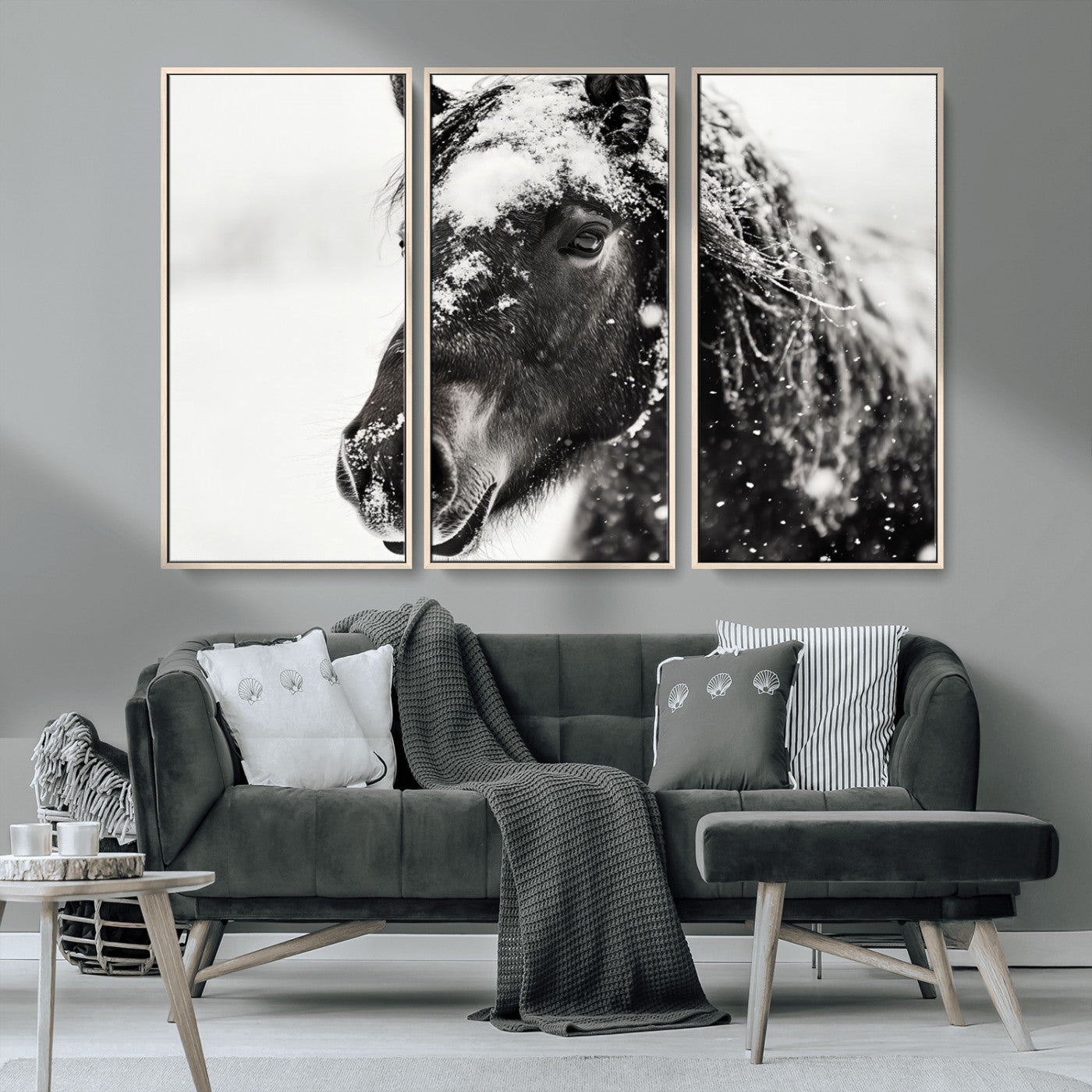 MGV-FC-48X32-3P - Framed Black and White Horse Wall Art | Ready to Hang and Framed | Farmhouse and Western Wall Decor