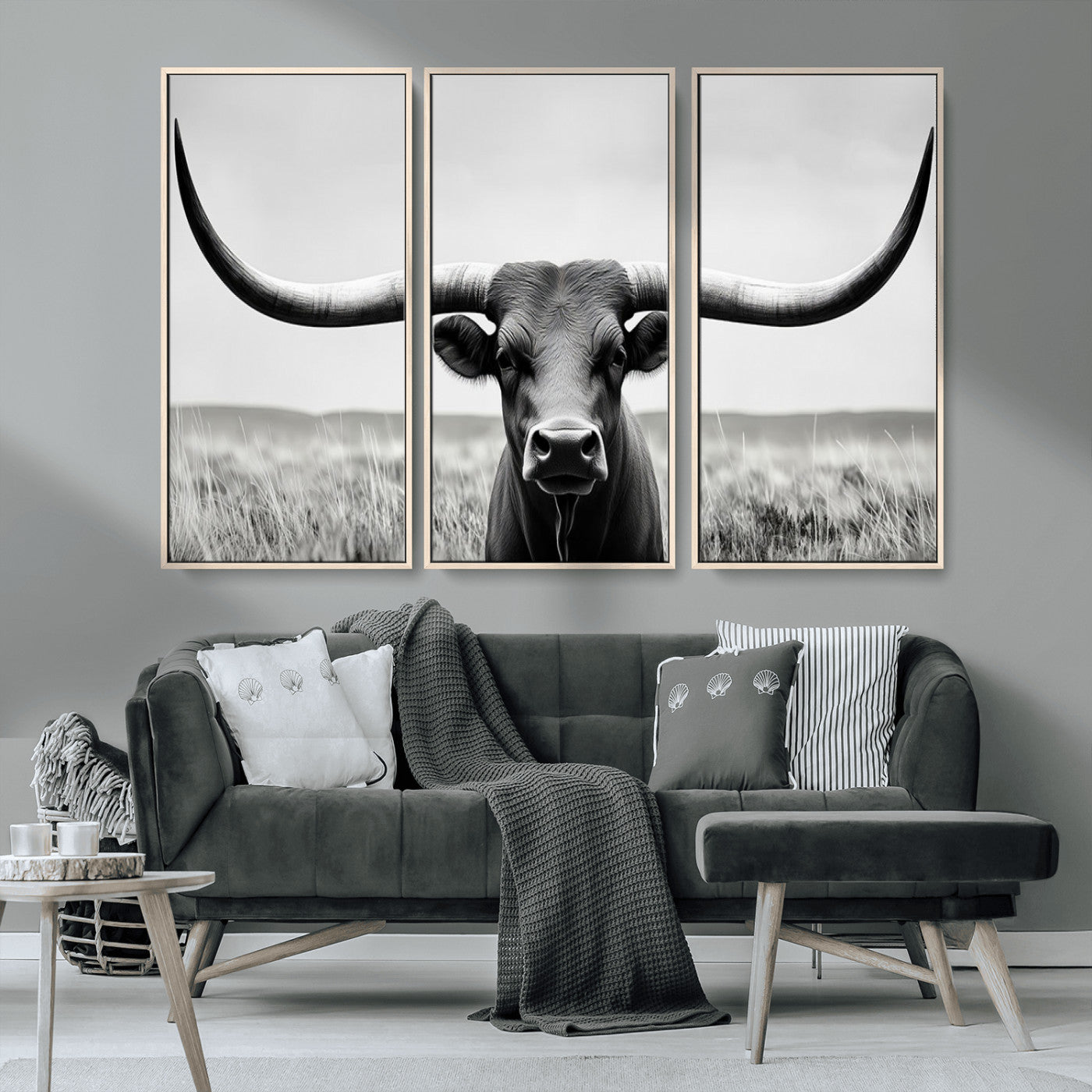 -Longhorn Bull Canvas Print | Rustic Farmhouse Wall Art | Western Decor | Ready to Hang and Framed