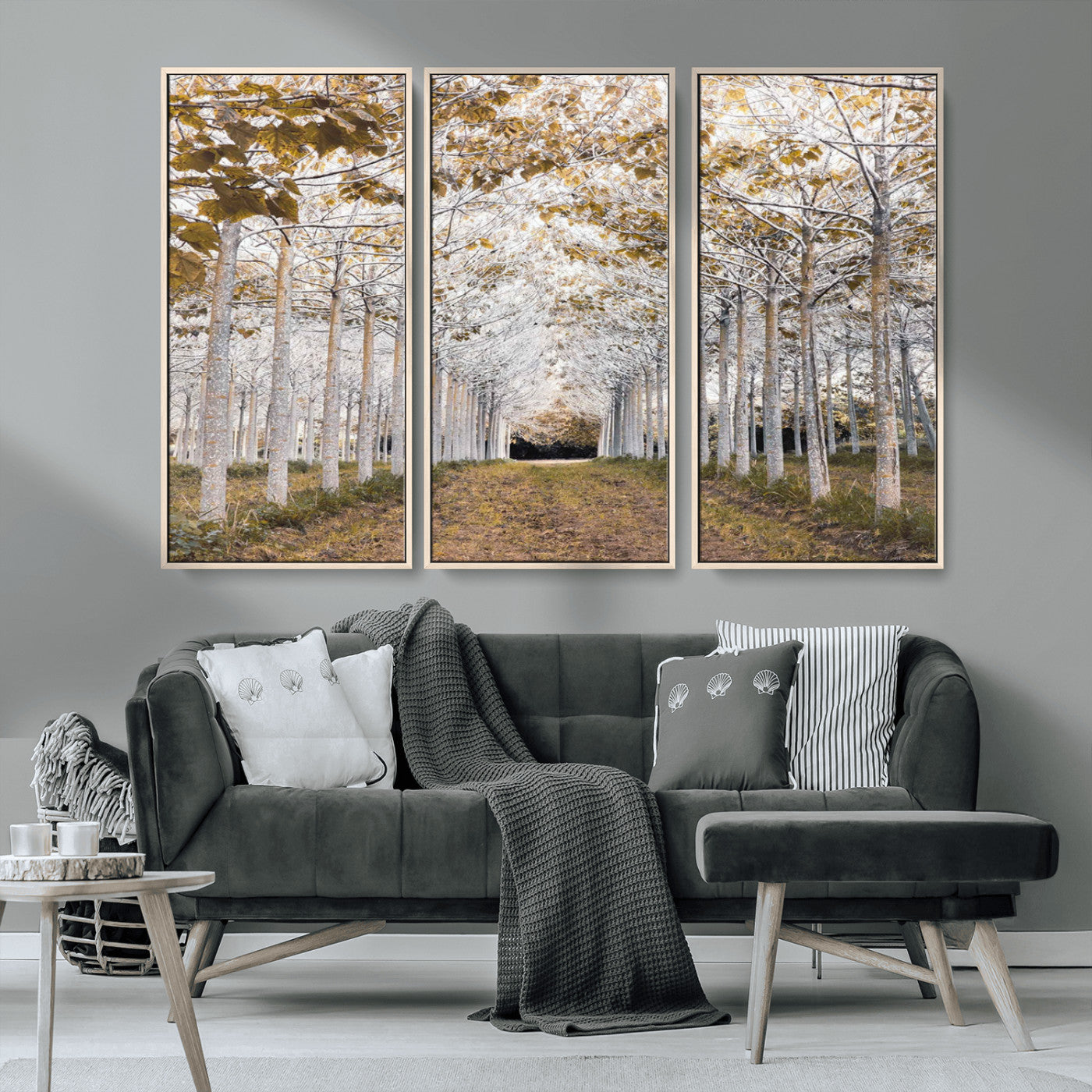 MGV-FC-48X32-3P - Forest Grove Wall Art | Serene Pathway Canvas Print | Ready to Hang and Framed Nature Wall Decor for