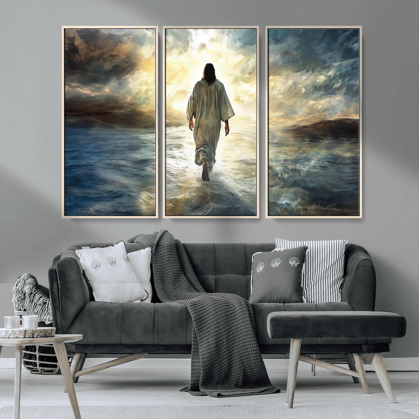 MGV-FC-48X32-3P - Jesus Walking on Water Wall Art | Canvas Print | Ready to Hang | Christian Home Decor | Spiritual