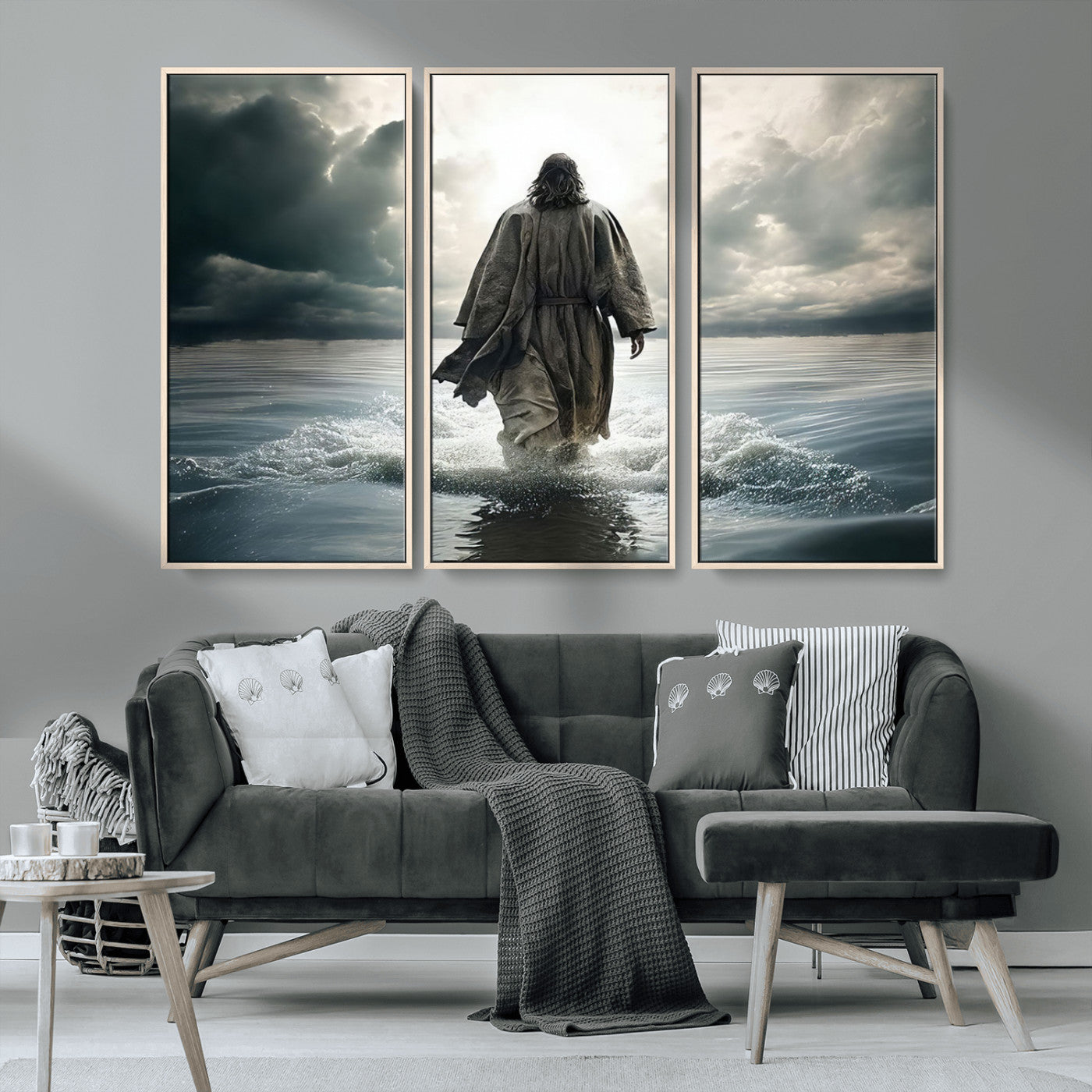 MGV-FC-48X32-3P - Jesus Walking on Water Wall Art | Canvas Print | Ready to Hang | Christian Home Decor | Spiritual