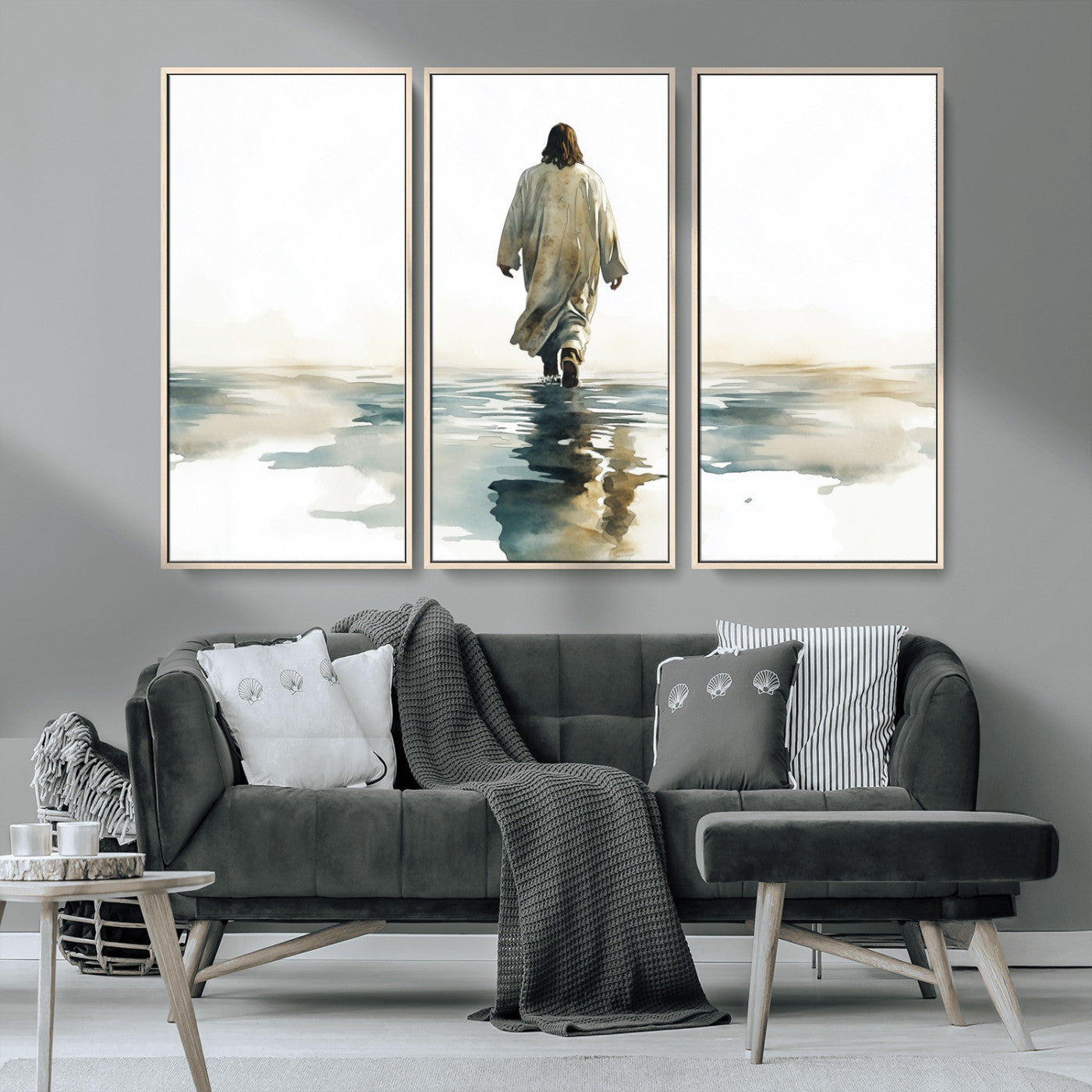 MGV-FC-48X32-3P - Watercolor Jesus Walking on Water Canvas Print, Christian Wall Art, Jesus Christ Walking