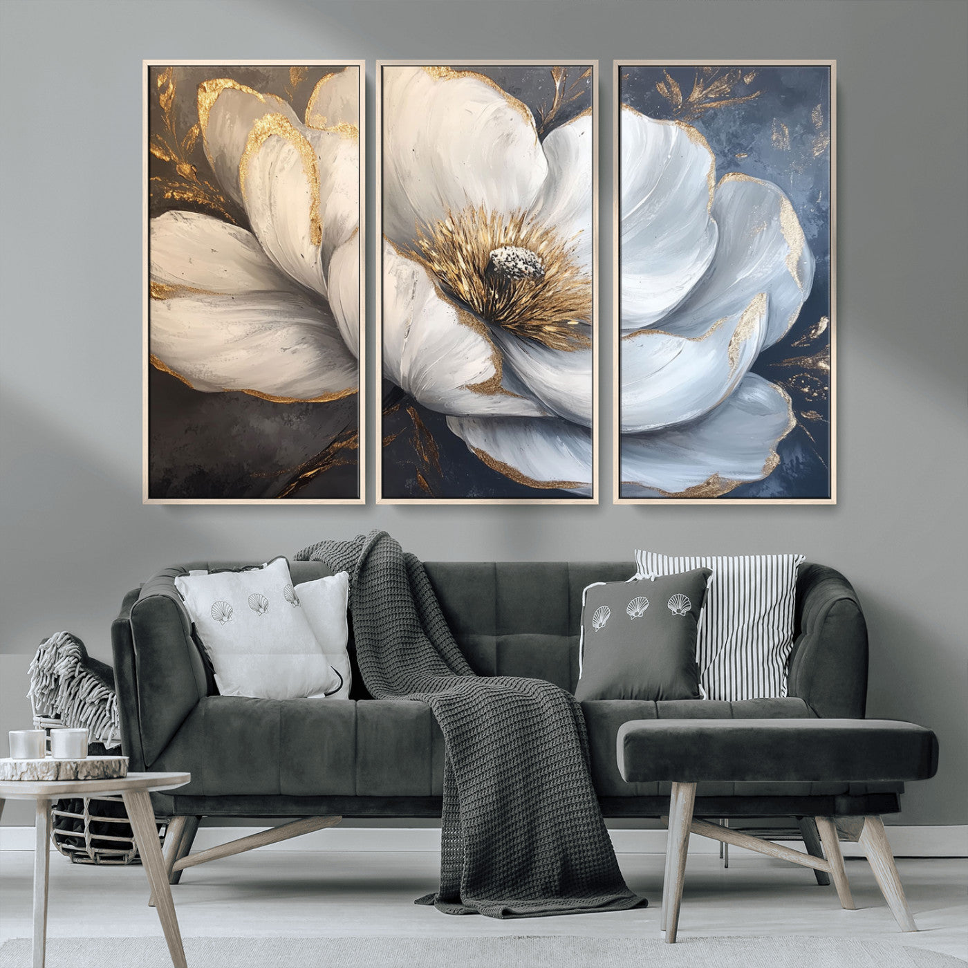 MGV-FC-48X32-3P - White Magnolia Flower Wall Art Canvas Print | Abstract Floral Wall Decor | Elegant Bloom Artwork |