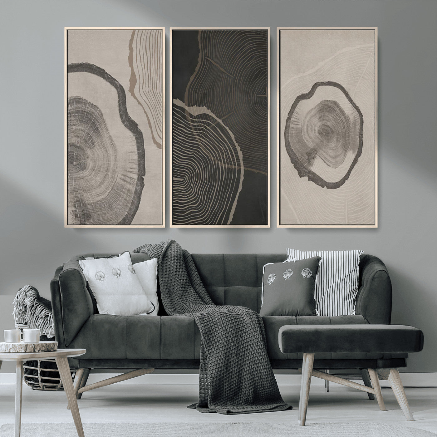 MGV-FC-48X32-3P - Minimalist Tree Rings Wall Art | Modern Abstract Canvas Print Set | Ready to Hang and Framed |