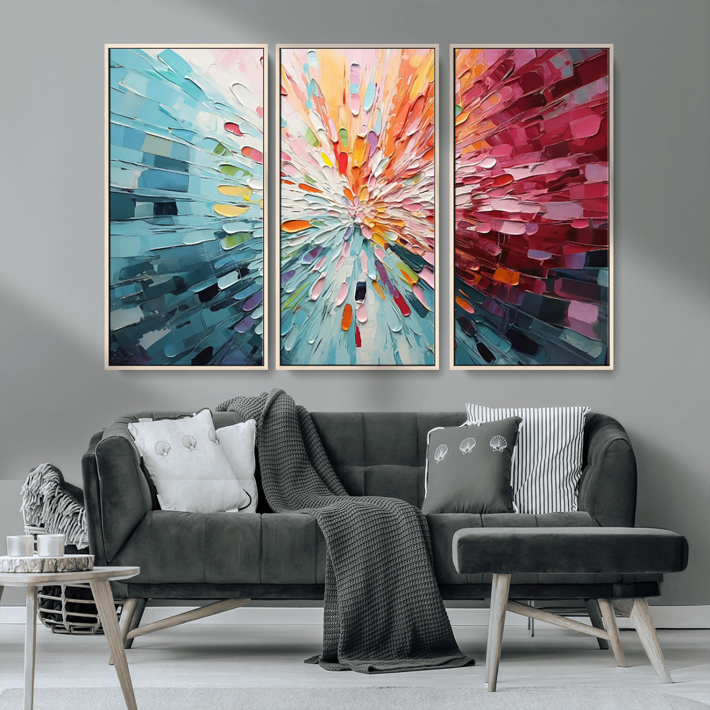 MGV-FC-48X32-3P - Radiant Bloom Abstract Floral Wall Art Canvas Print - Colorful Burst - Modern Living Room Decor -