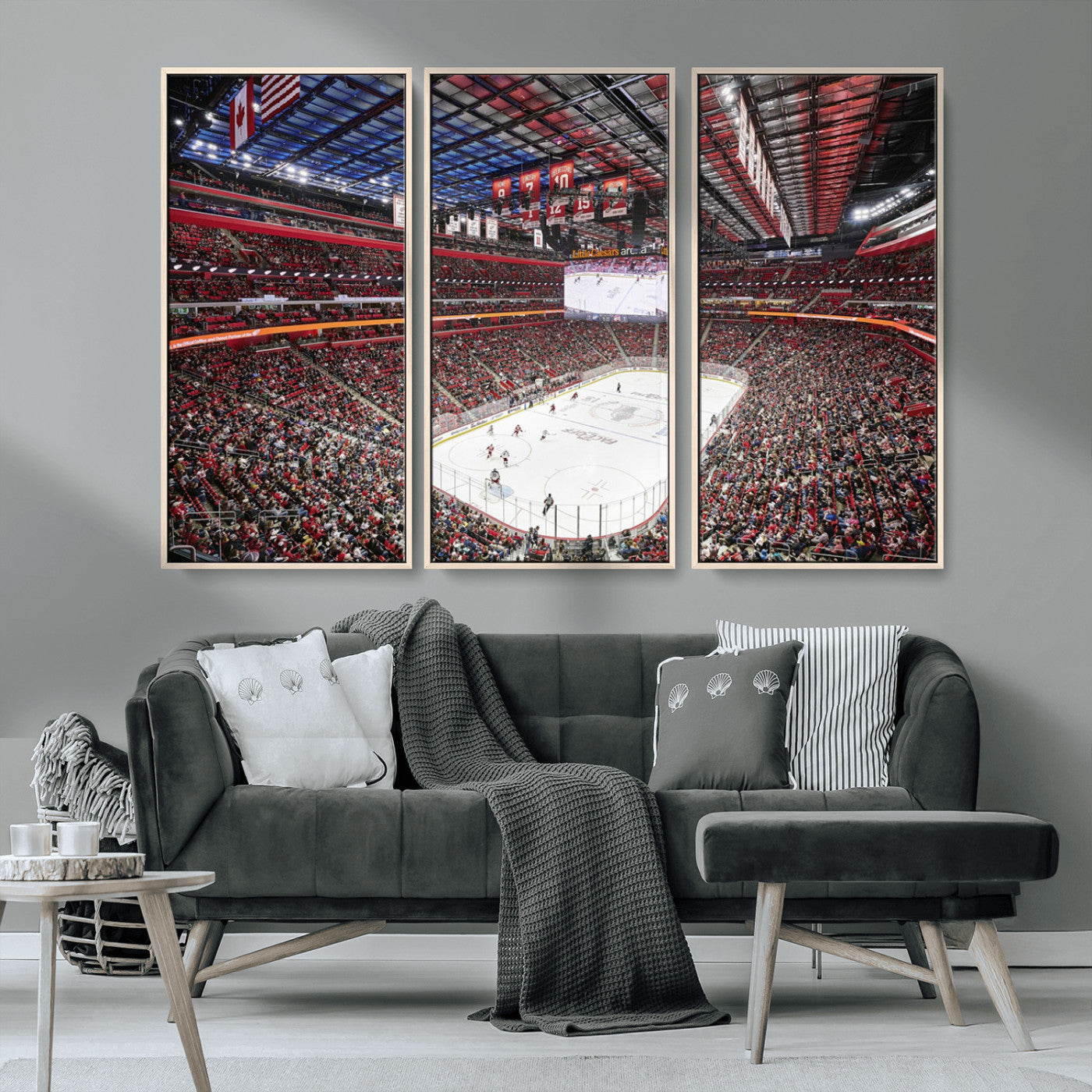 MGV-FC-48X32-3P - Barton Malow Little Caesars Arena Detroit Wall Art Canvas Print - Detroit Hockey and Basketball