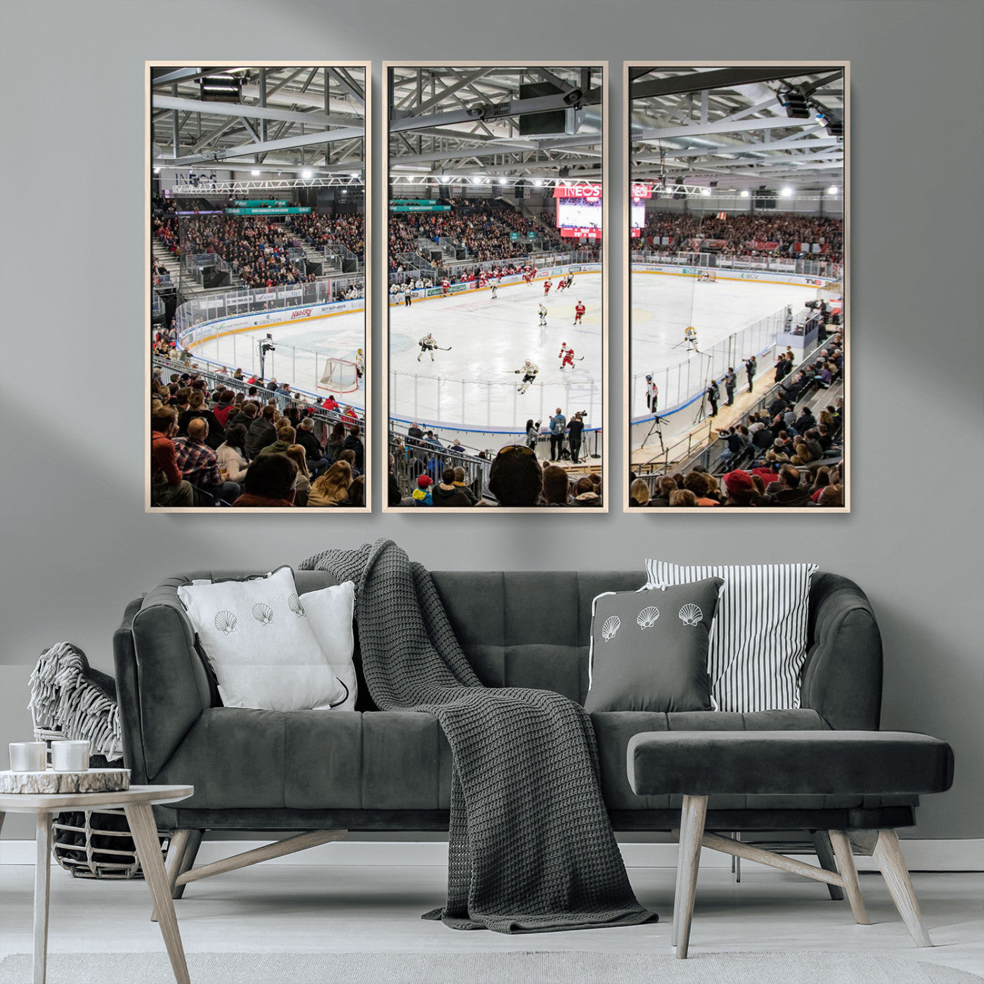 MGV-FC-48X32-3P - Lausanne Arena Ice Hockey Stadium Wall Art Canvas Print, Framed Lausanne Arena Ice Hockey Canvas