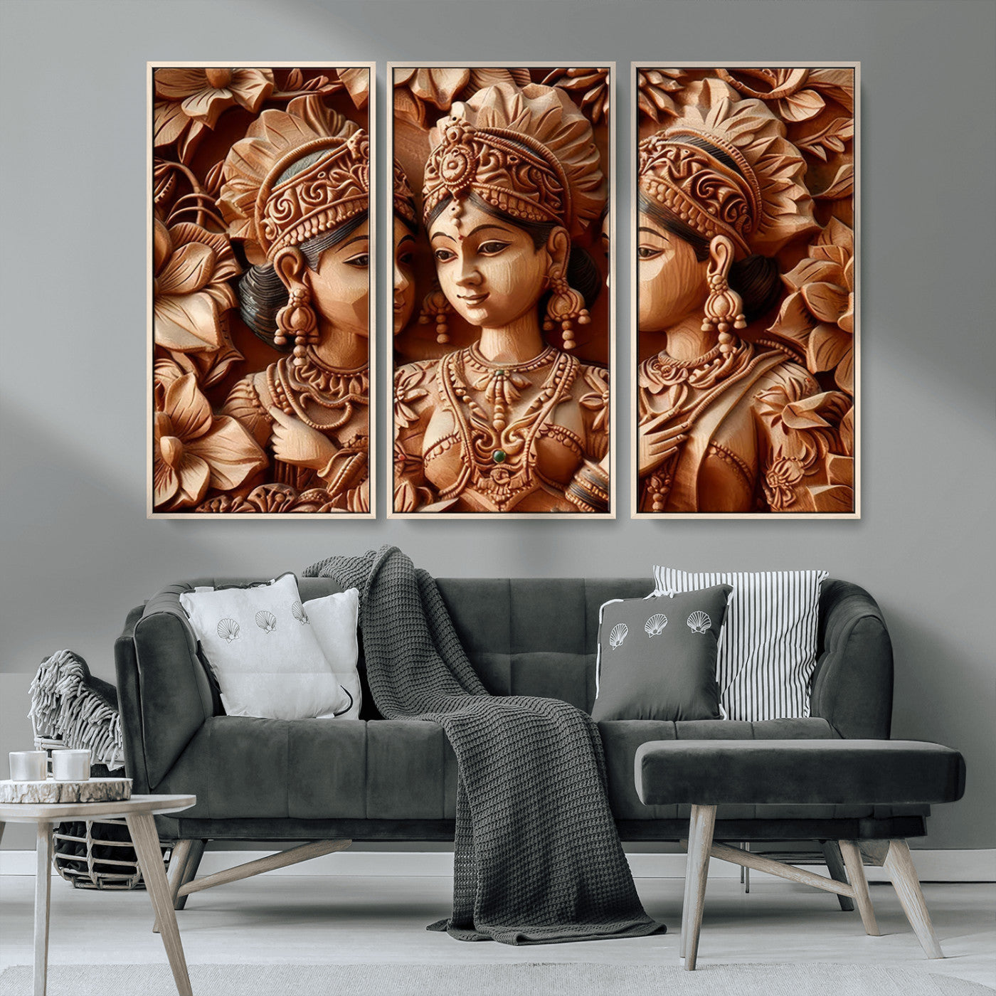 MGV-FC-48X32-3P - Indian Woman Statue Wall Art Canvas Print
