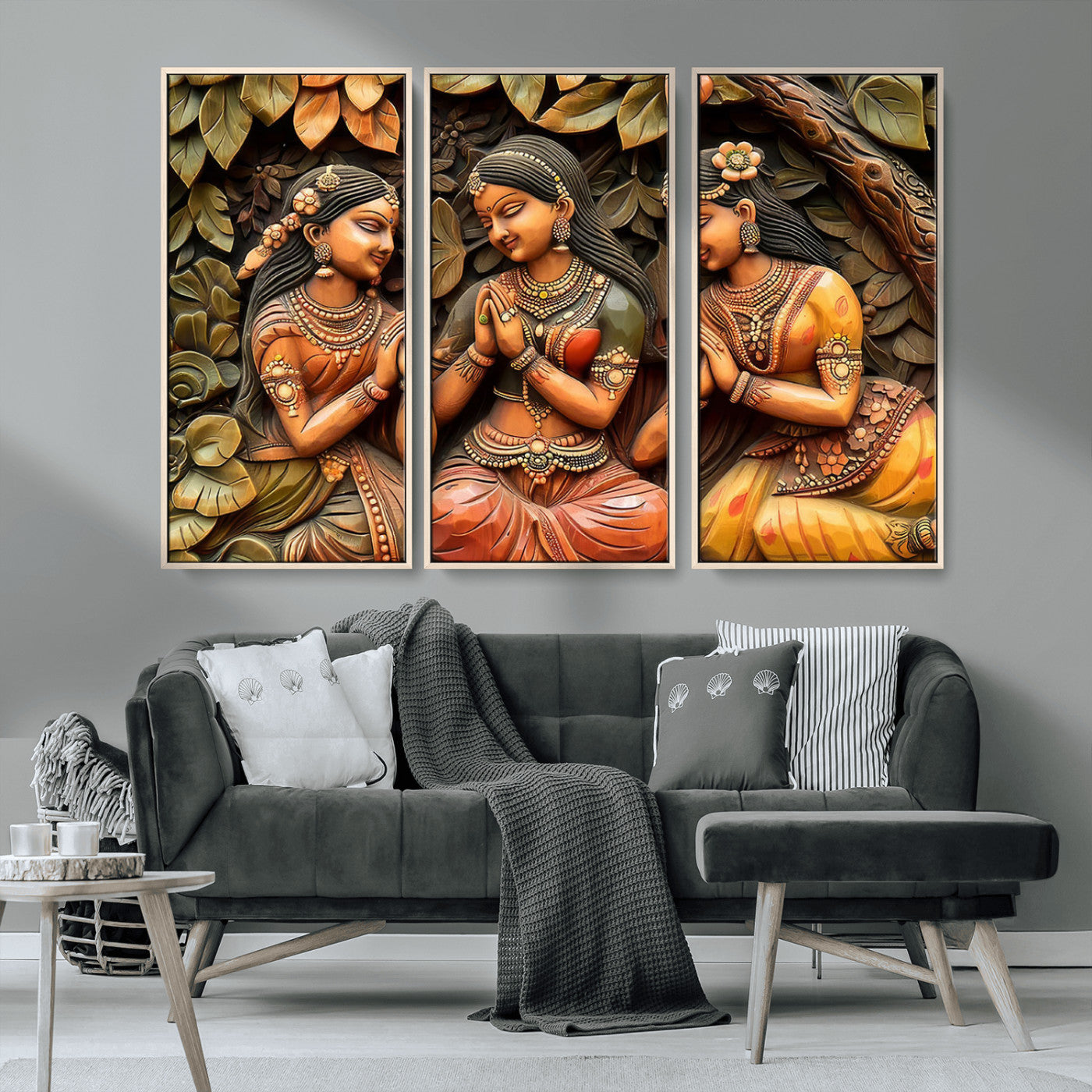MGV-FC-48X32-3P - Indian Woman Statue Wall Art Canvas Print