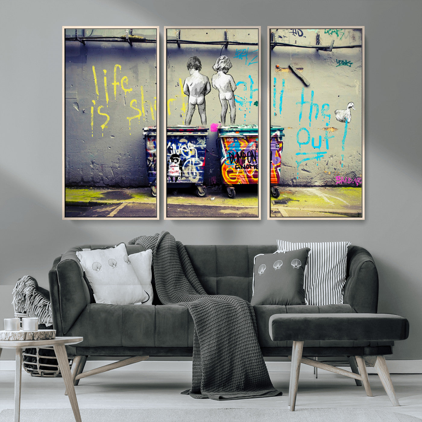 MGV-FC-48X32-3P - Banksy Life is Short Wall Art - Iconic Graffiti Art on Framed Ready-to-Hang Canvas - Street Art