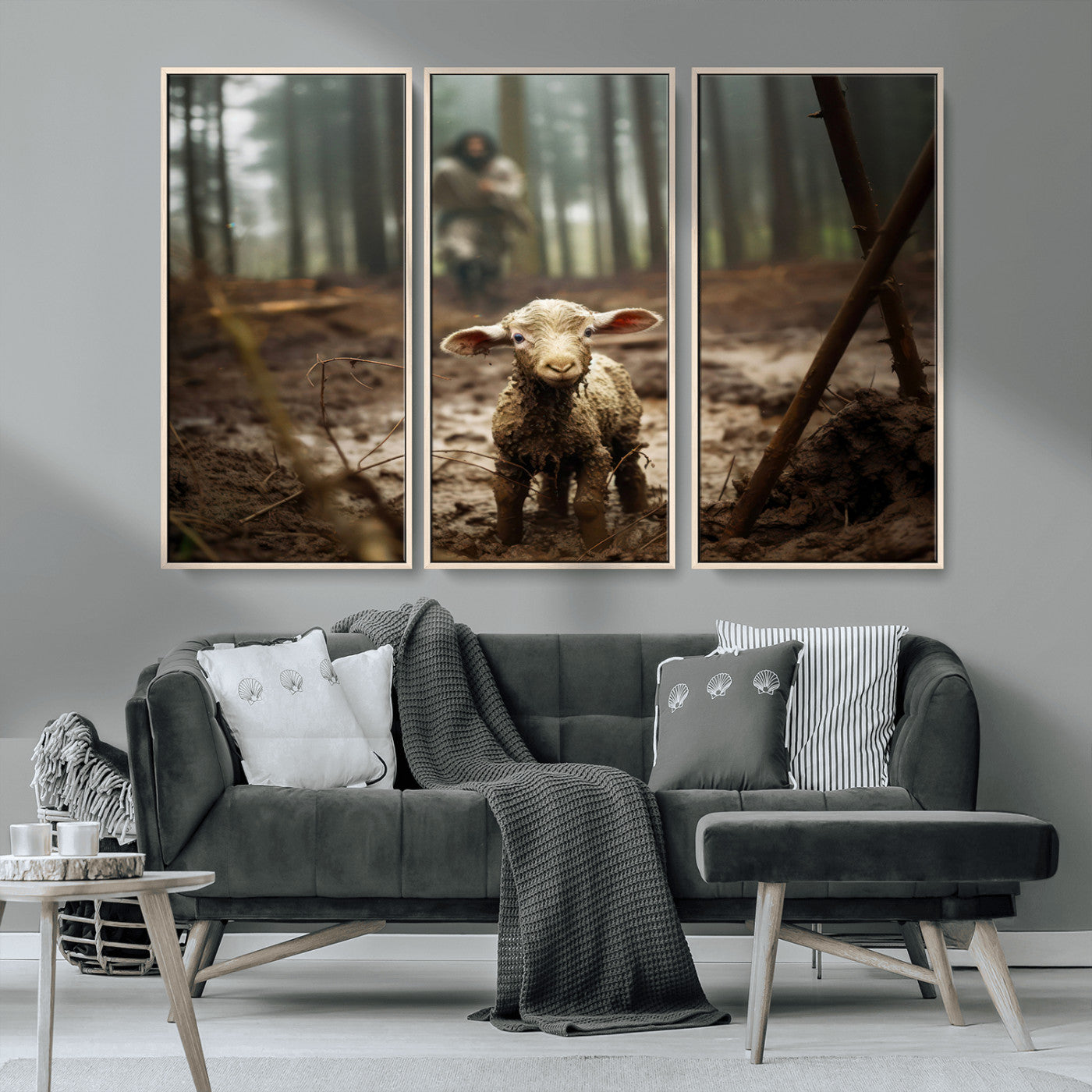 MGV-FC-48X32-3P - Jesus Running After a Lost Lamb Canvas Wall Art Print