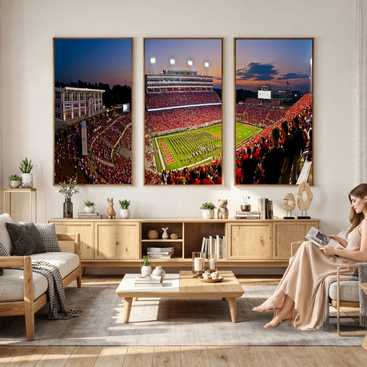 87655-MGV-CV-36X24 - NC State Wolfpack Football Team Print - Raleigh Carter-Finley Stadium Wall Art Canvas Print