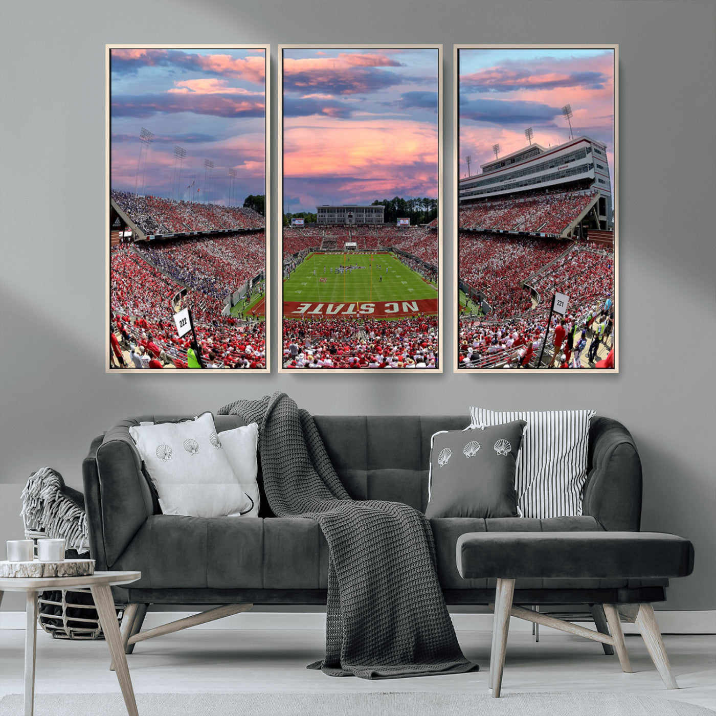 MGV-FC-48X32-3P - Carter-Finley Stadium Art Sunset Game Triple Canvas Wall Art - NC State Wolfpack Football Match