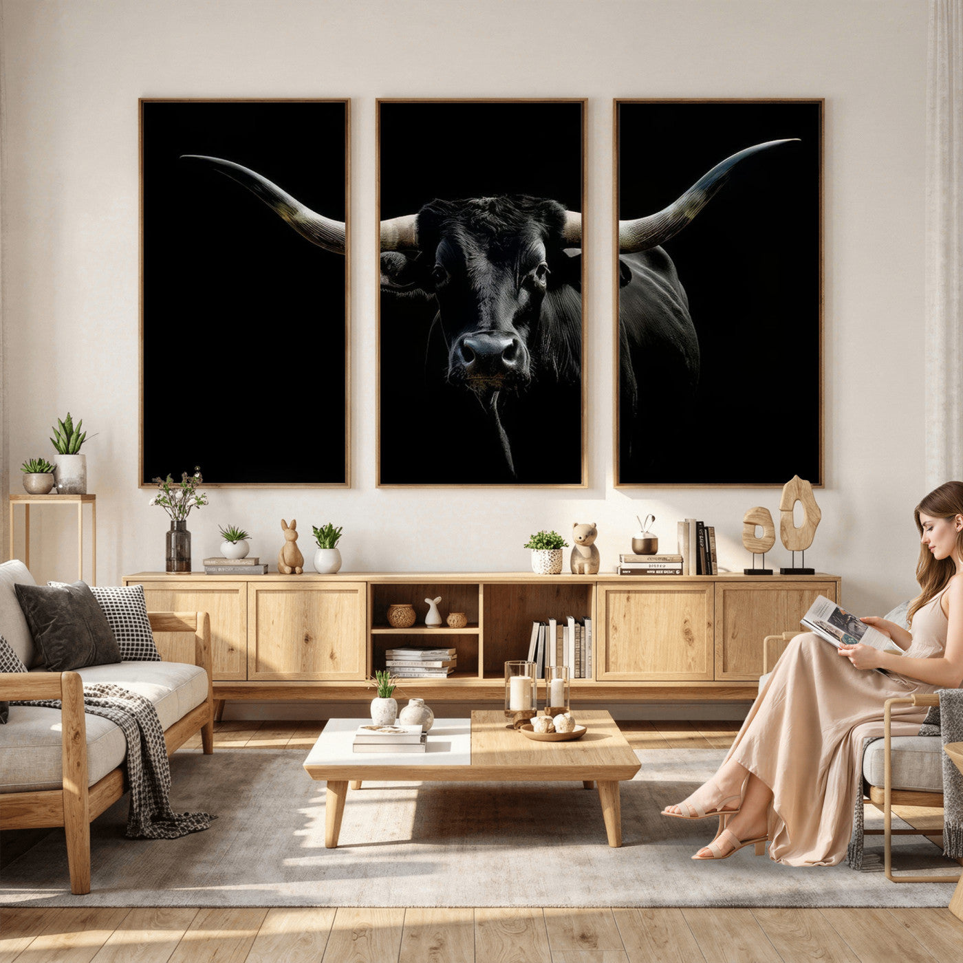 37889-MGV-CV-36X24 - Texas Longhorn Canvas Wall Art - Rustic Western Longhorn Bull Print in Brown & Black - Farmhouse Decor for Living Room, Office, or Ranch