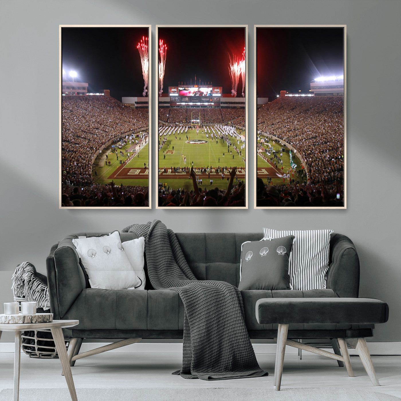 MGV-FC-48X32-3P - Framed Florida State Seminoles Football Team Print - Tallahassee Doak Campbell Stadium Wall Art