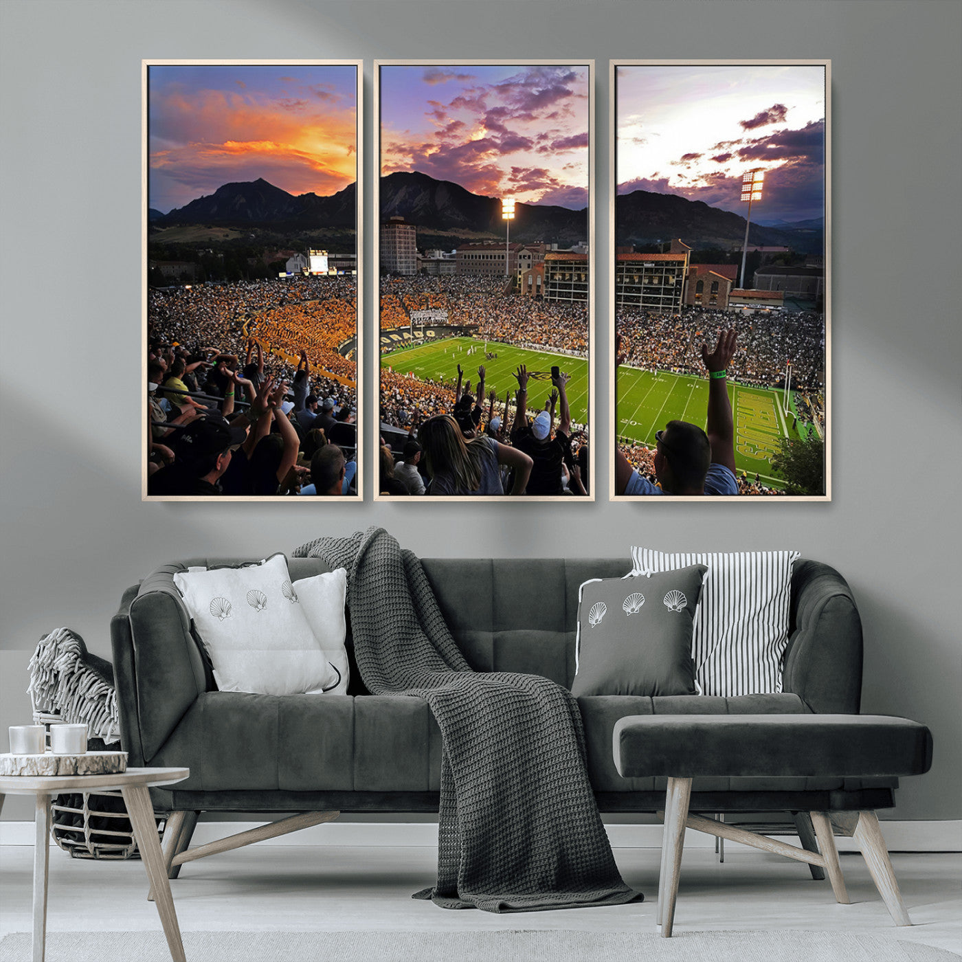 MGV-FC-48X32-3P - Framed Colorado Buffaloes Football Team Print - Boulder Folsom Field Stadium Wall Art Canvas Print