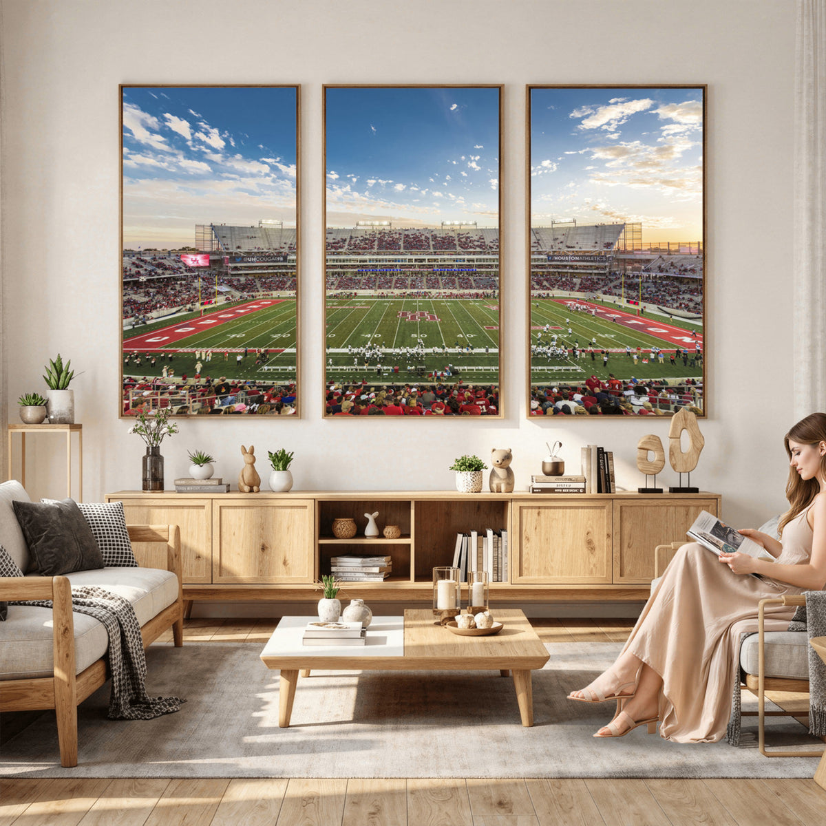 36612-MGV-CV-36X24 - Framed Houston Cougars Football Team Print - Houston TDECU Stadium Wall Art Canvas Print
