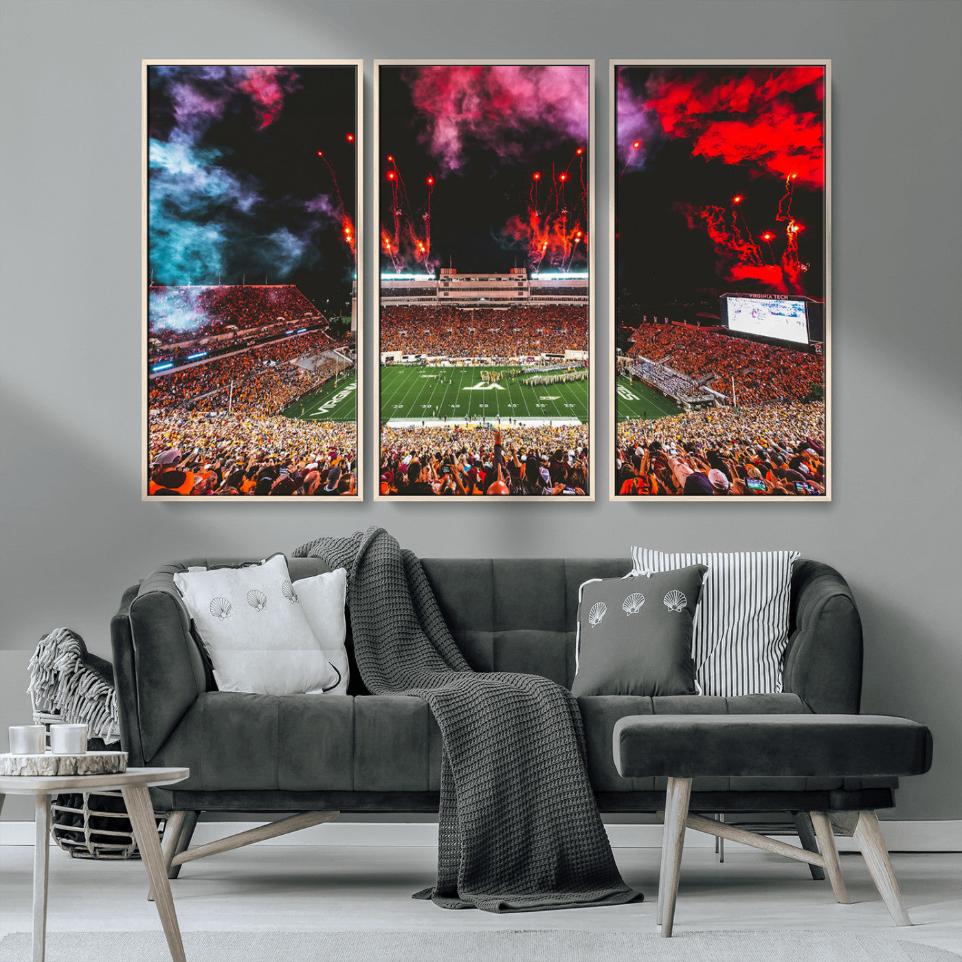 MGV-FC-48X32-3P - Virginia Tech Hokies Football Team Print - Blacksburg Lane Stadium Wall Art Canvas Print
