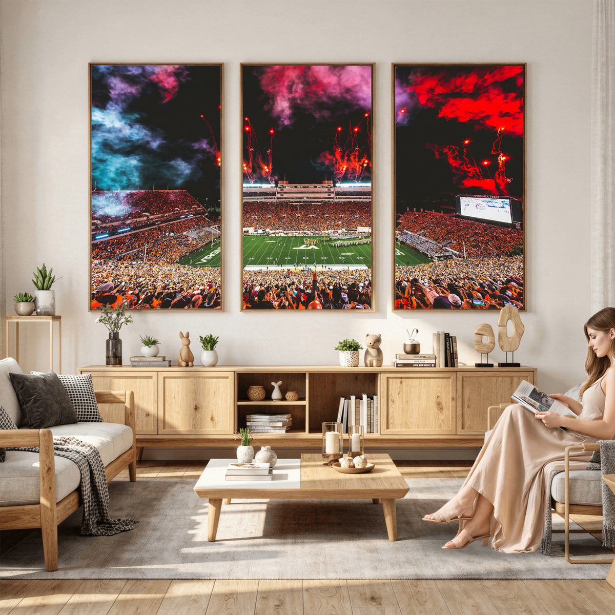 65761-MGV-CV-36X24 - Virginia Tech Hokies Football Team Print - Blacksburg Lane Stadium Wall Art Canvas Print