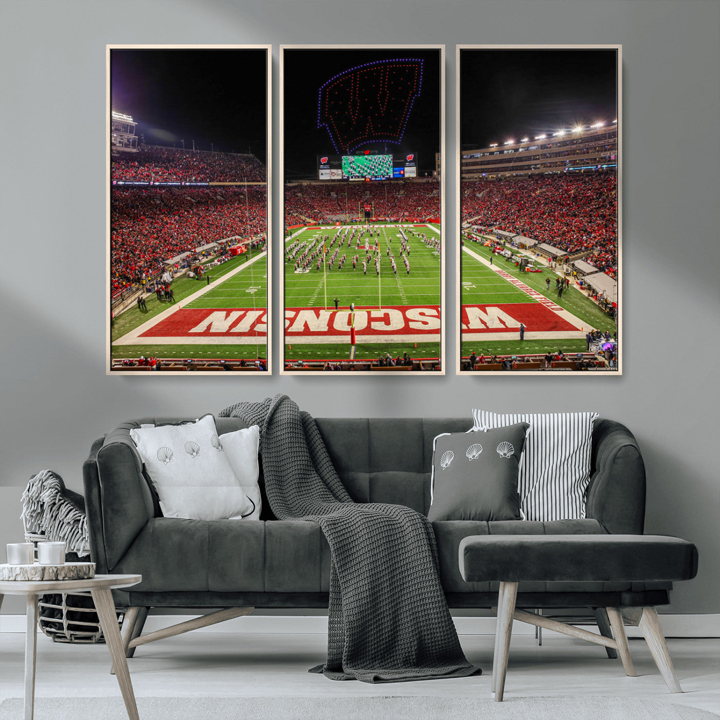 MGV-FC-48X32-3P - Wisconsin Badgers Football Team Print Canvas- Madison Camp Randall Stadium Wall Art Canvas Print